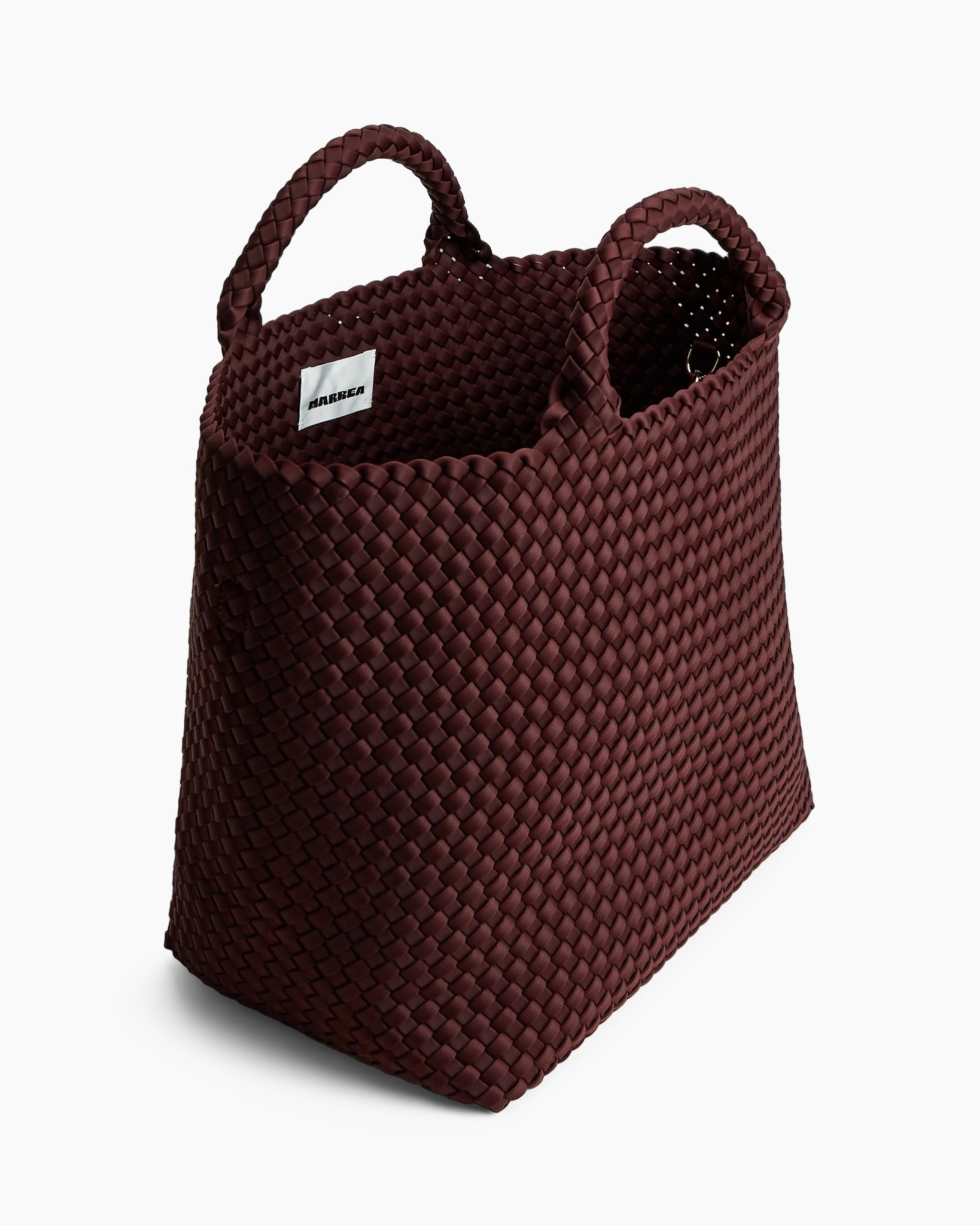 mand, geweven, tas, tote, bruinrood