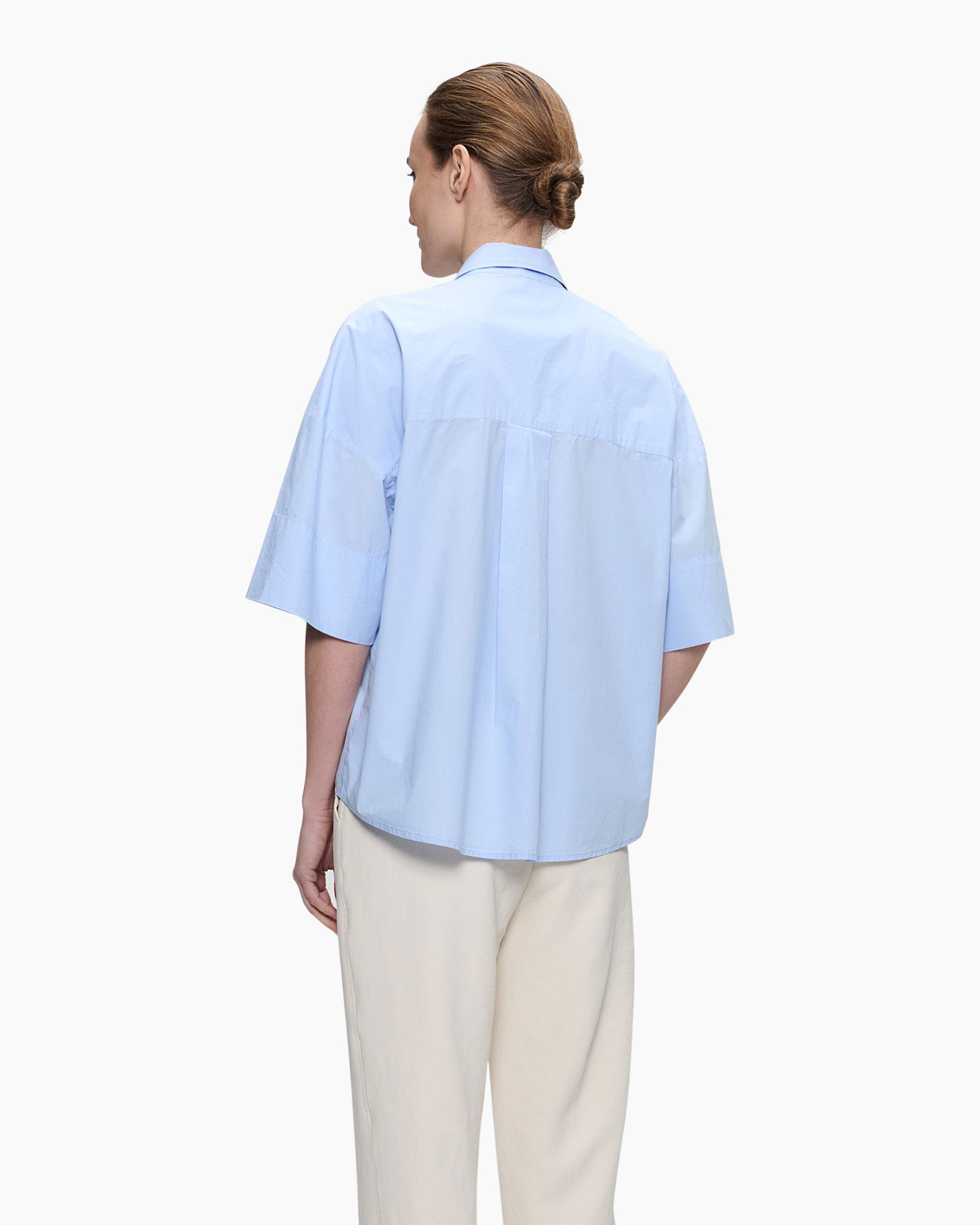 Blouse Paper Cotton Boxy Licht Blauw