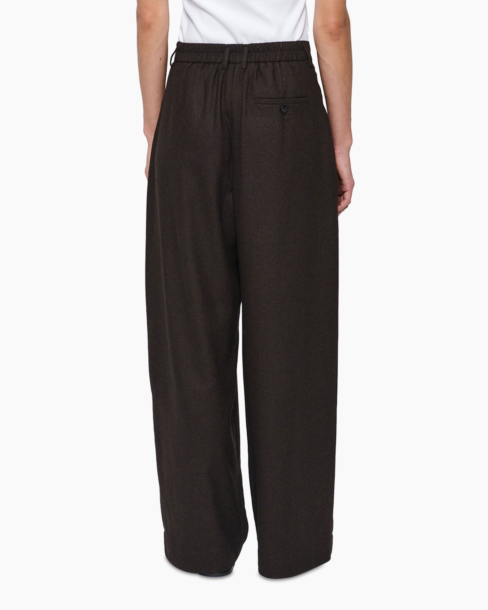 broek, broeken, wijdvallend, donkerbruin, elastische-taille