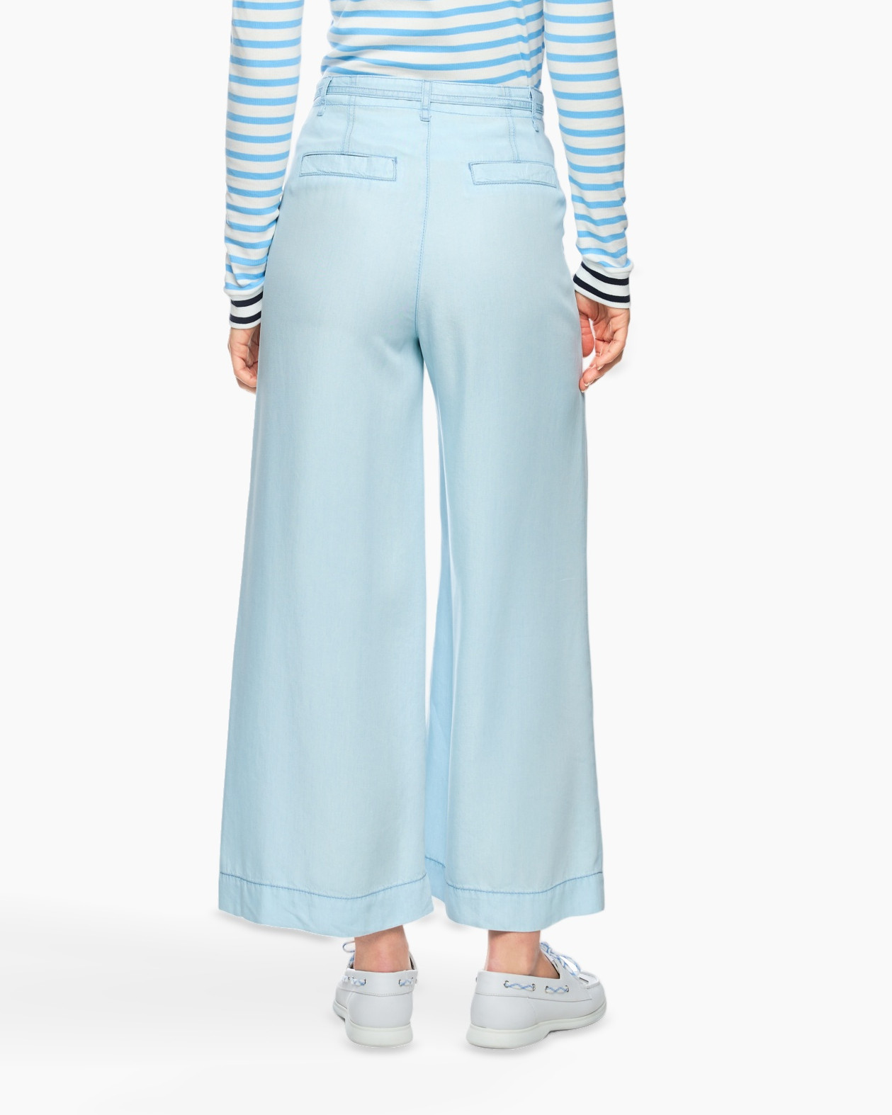 wide-leg pants, linen blend, light blue,  cropped?, pants cuffs?