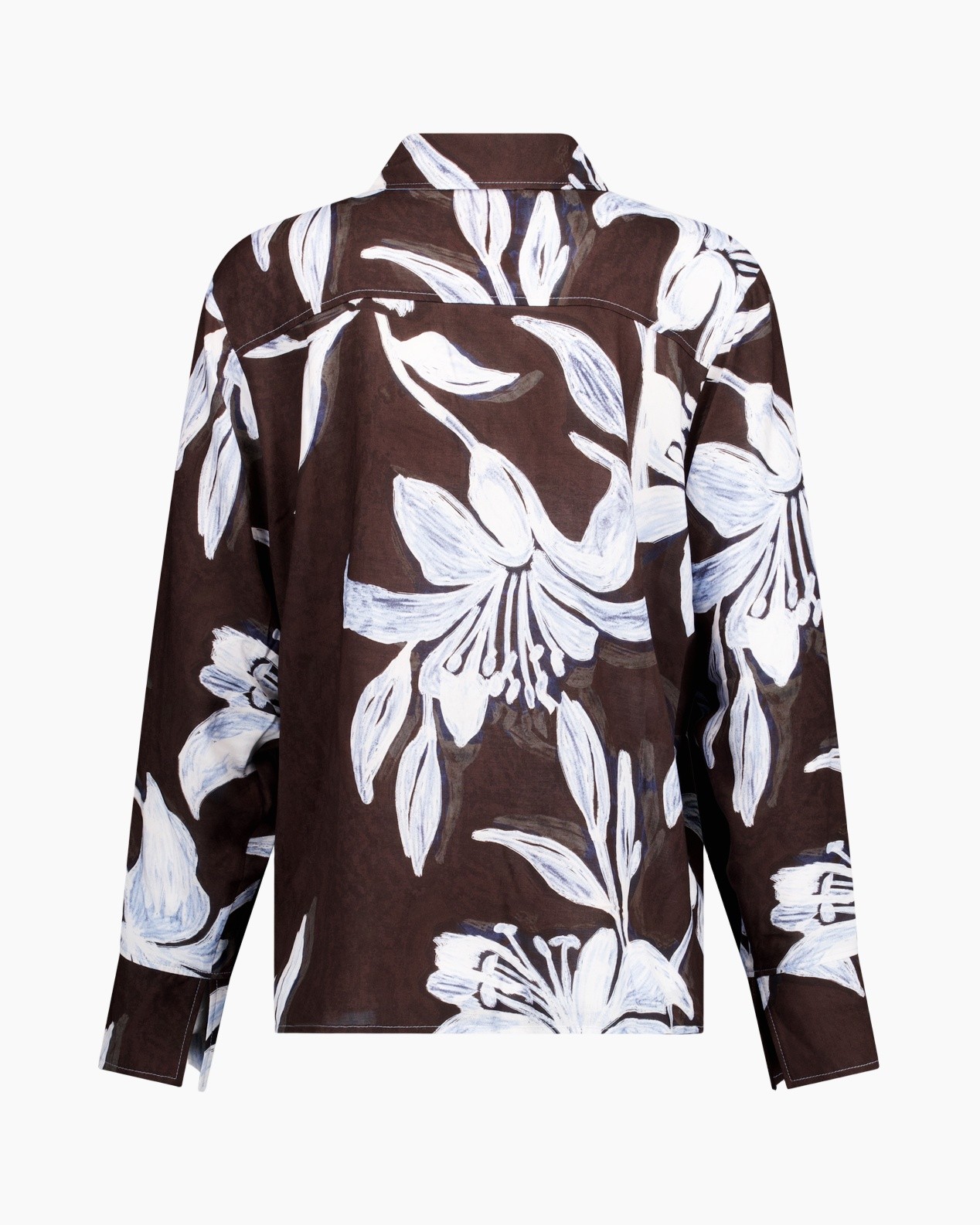 hemd, blouse, bloemenpatroon, langarm, bruin