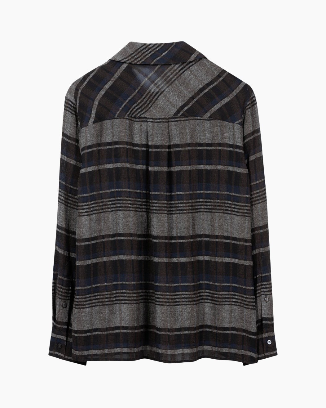 tartan, blouse, lang-sleeve, knopen-down, sjaal-iek