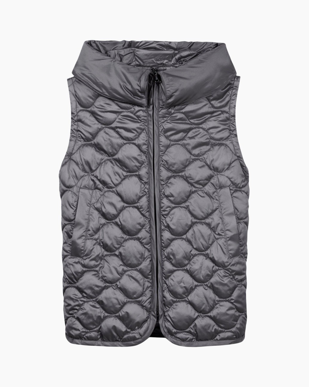 vest planche, quilted, zonder mouwen, grijs, voorzijde rits