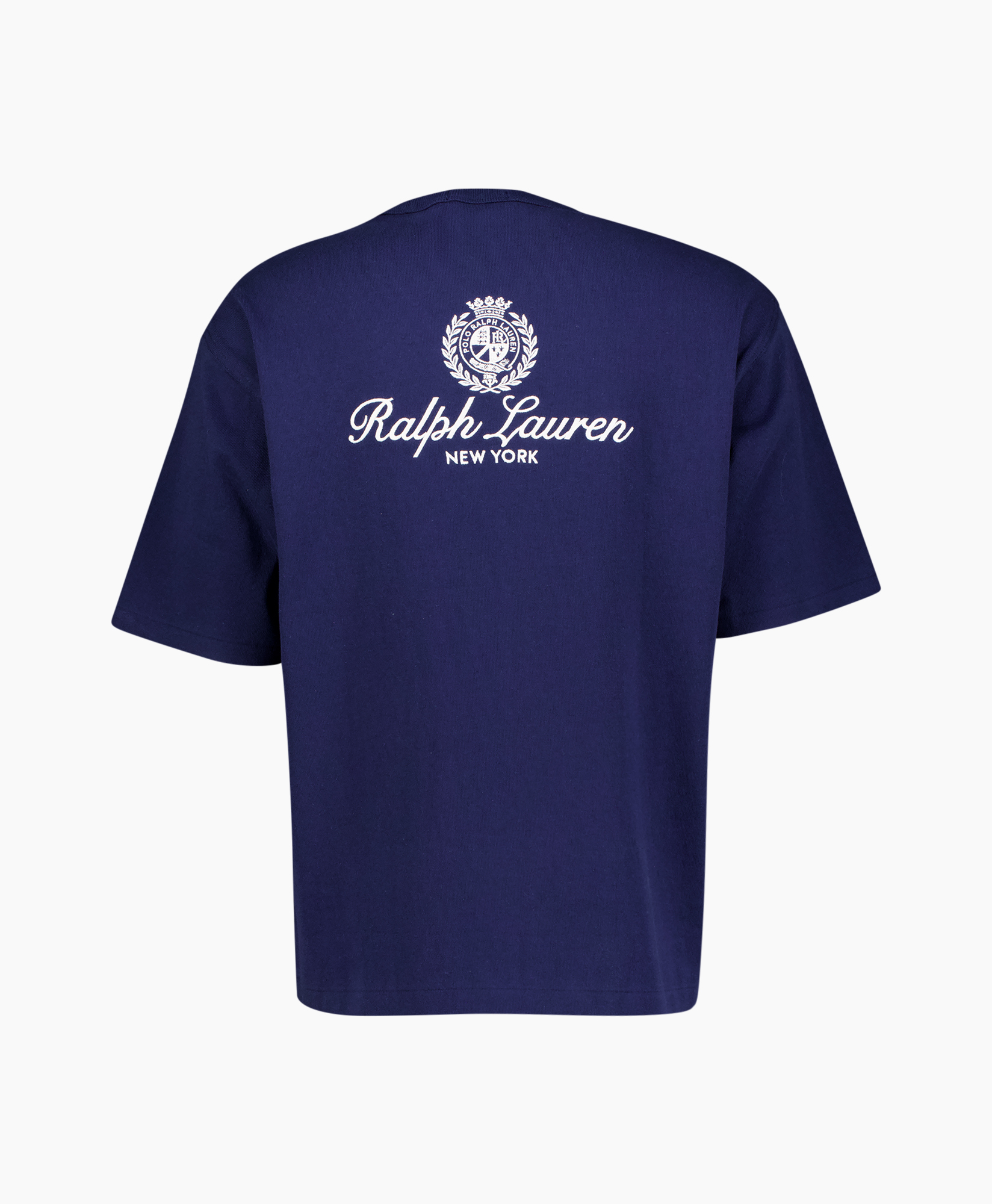 t-shirt, korte mouw, marineblauw, logo-embleem, rond hals
