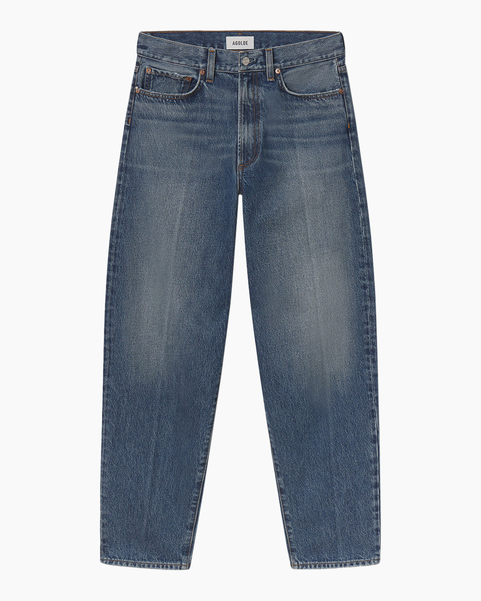 spijkerbroek, denim, recht model, blauw, vervaagde look