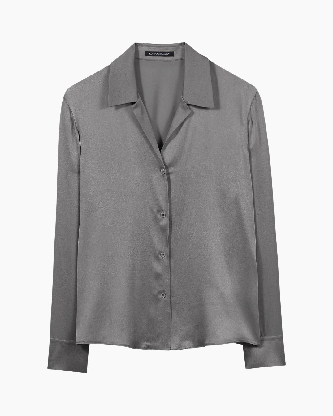 blouse, zijde, lange mouwen, knopenknoop, grijs
