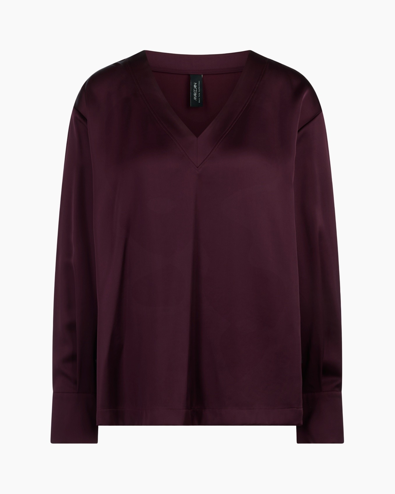 zijden blouse, lange mouw, v-hals, bordeaux, top