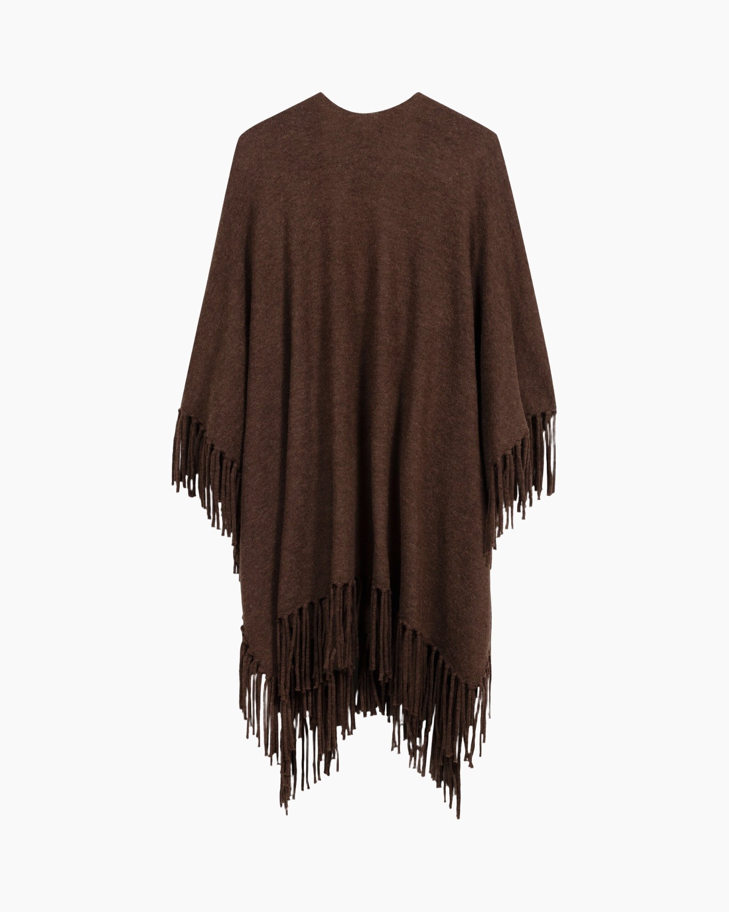 poncho, franje, bruin, breiwerk, omslagdoek
