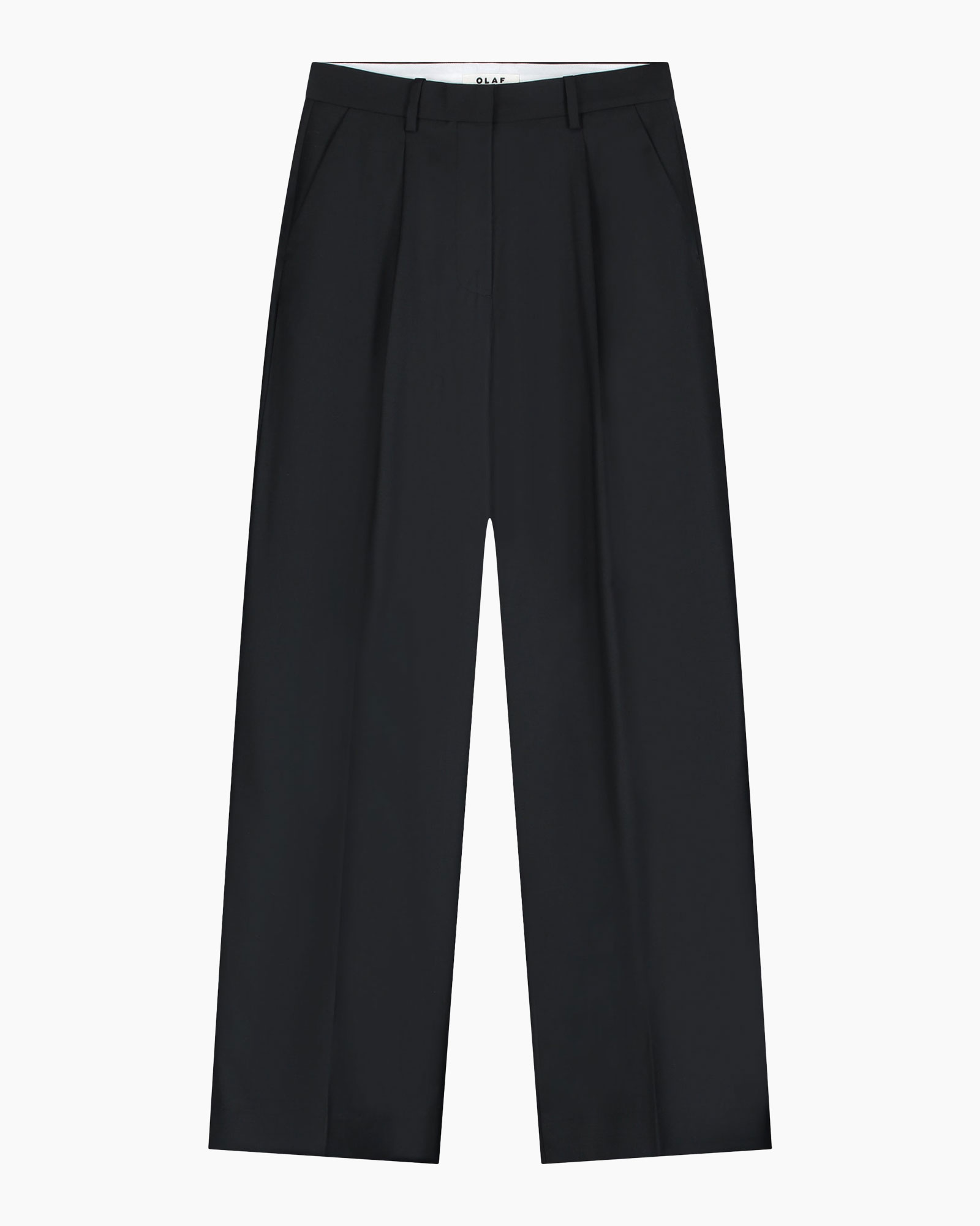 broek, zwart, wijdere pijp, geplooid, riemlus