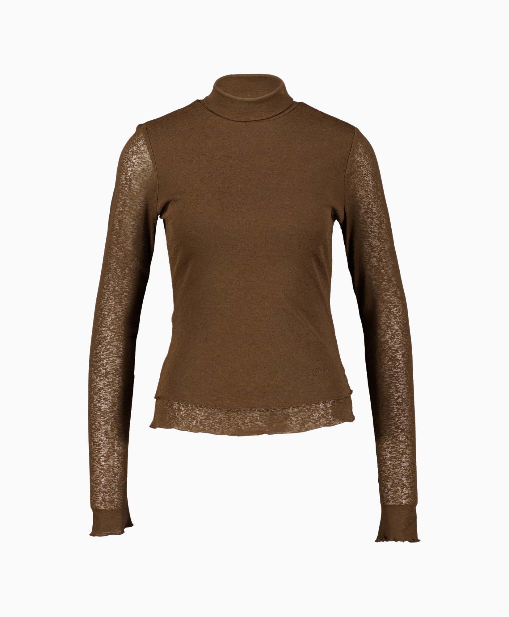 rolkraag, bruin, lange mouwen, doorzichtige mouwen, brei top