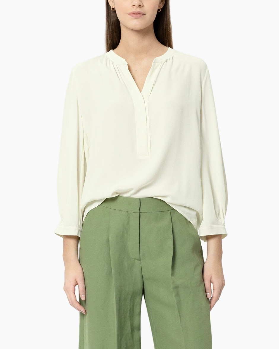 blouse, lange mouw, v-hals, crepe, neutraal