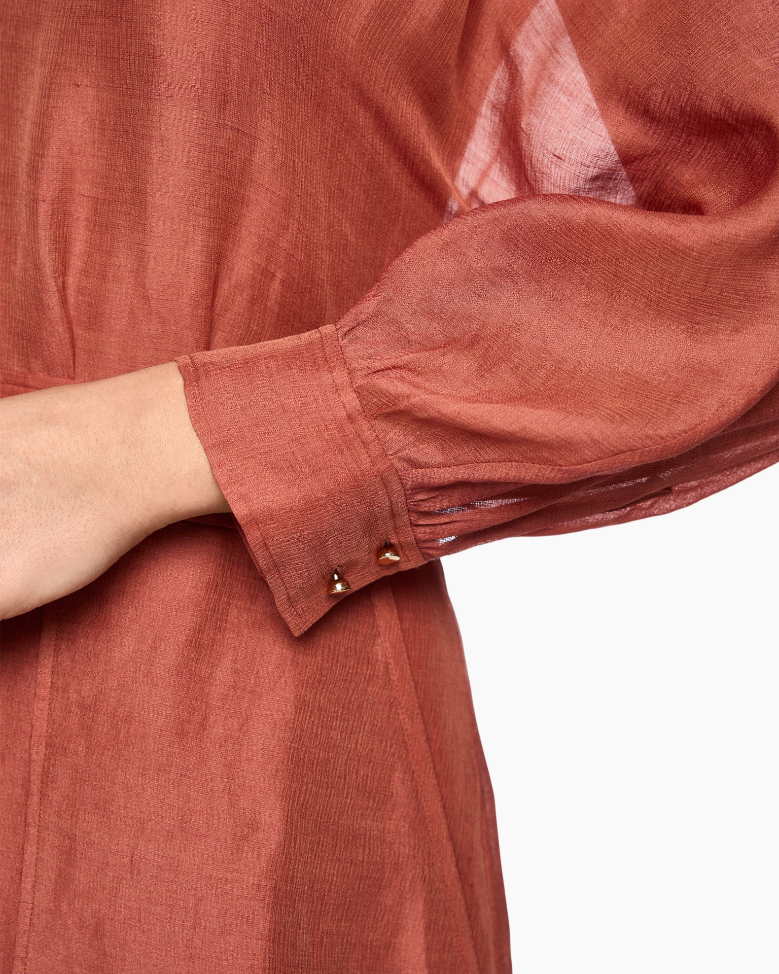 long-sleeve, linen, rust, button-cuff, orange-red