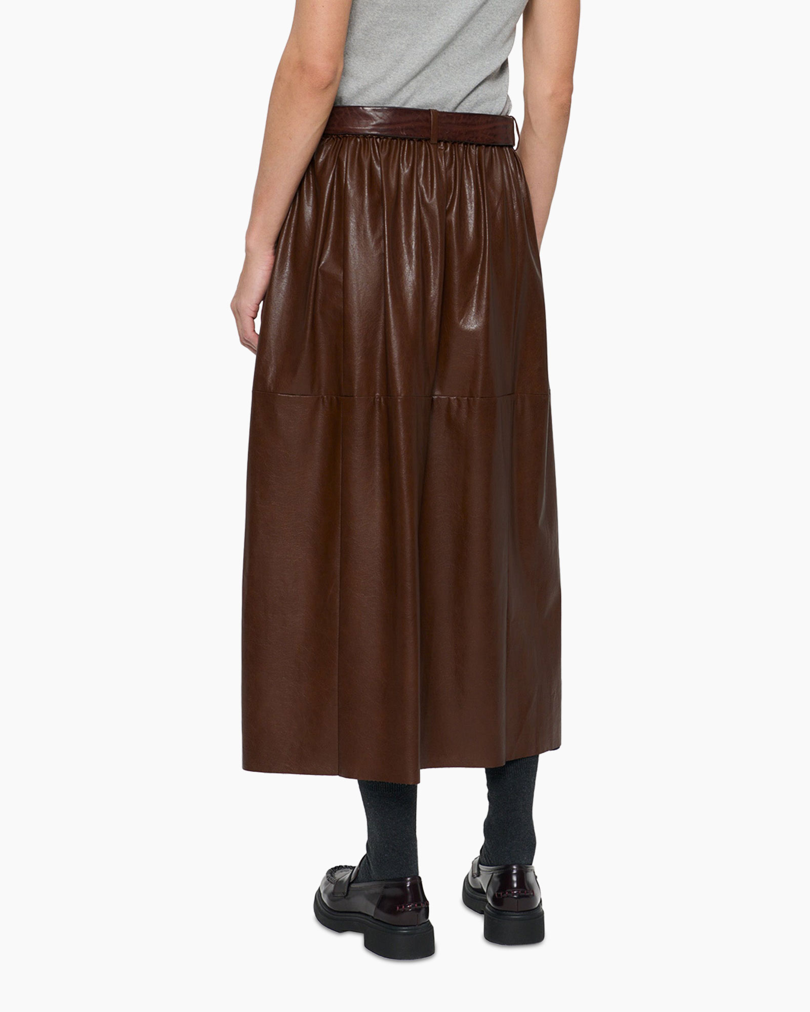 rok, leer, bruin, middellang, riem