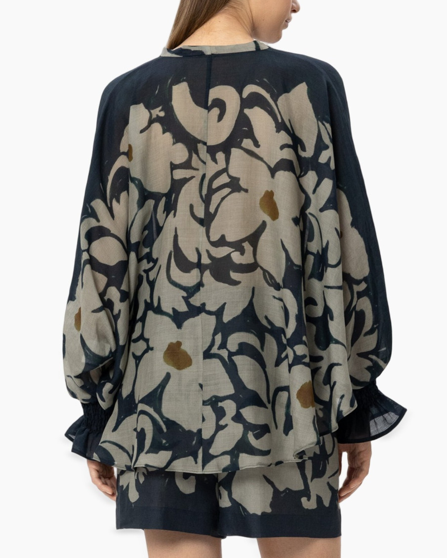 blouse, lange mouwen, knoopsluiting, abstract patroon, short-set