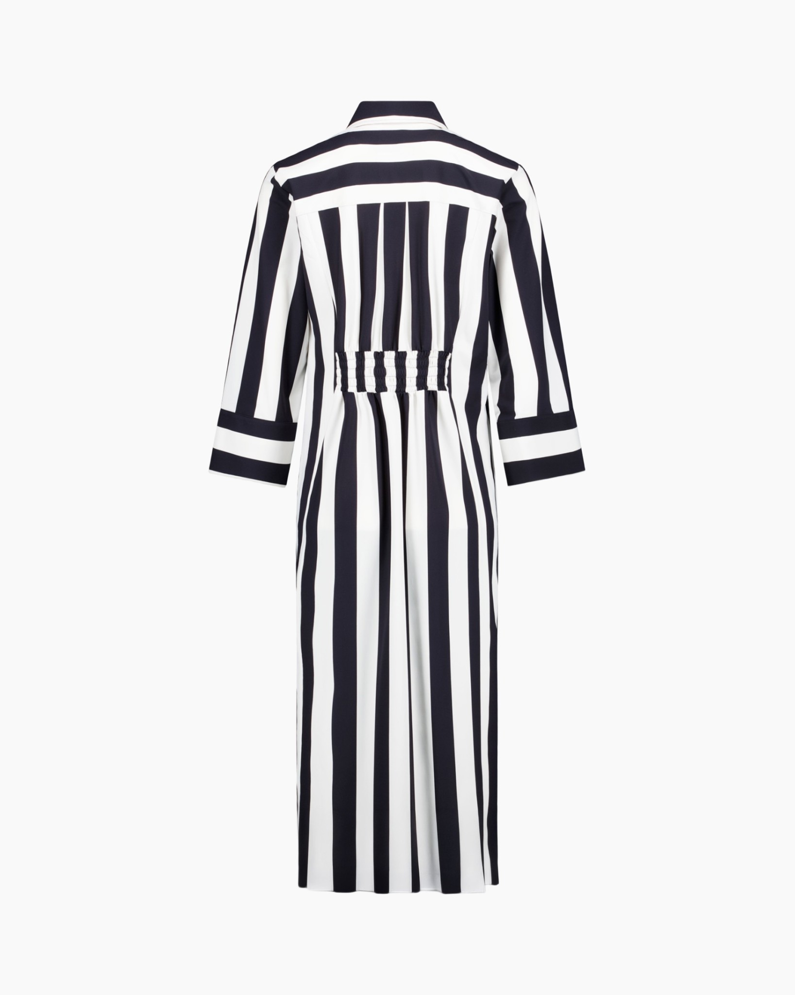 gestreepte jurk, verticale strepen, middellange, elastische taille, lange mouwen