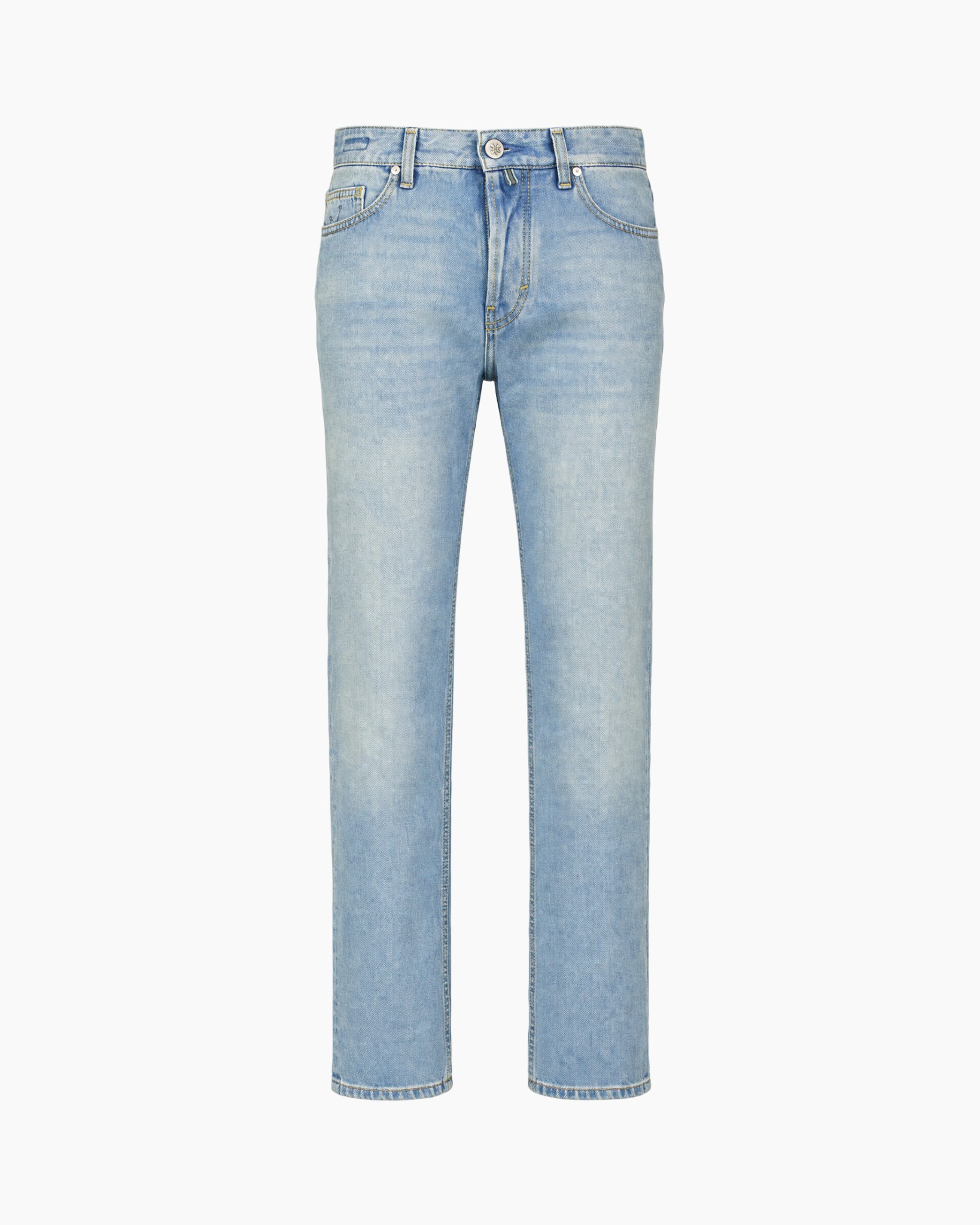 broek, denim, lichtgewassen, rechtmodel, broek