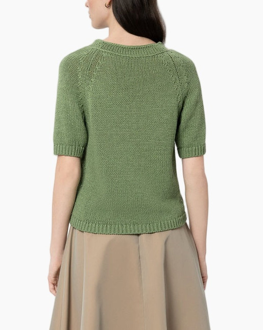 Breipullover, korte mouwen, groen, rond hals, pull-over