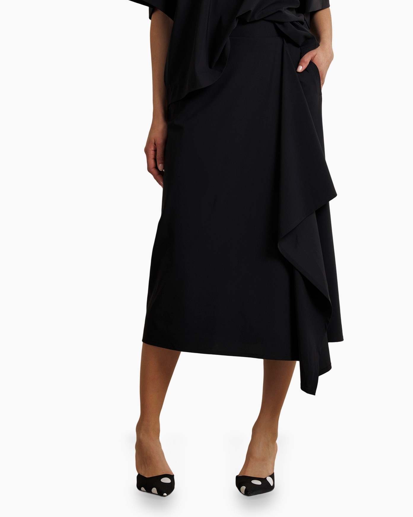 rok, asymmetrisch, middellang, zwart, wrapdetail