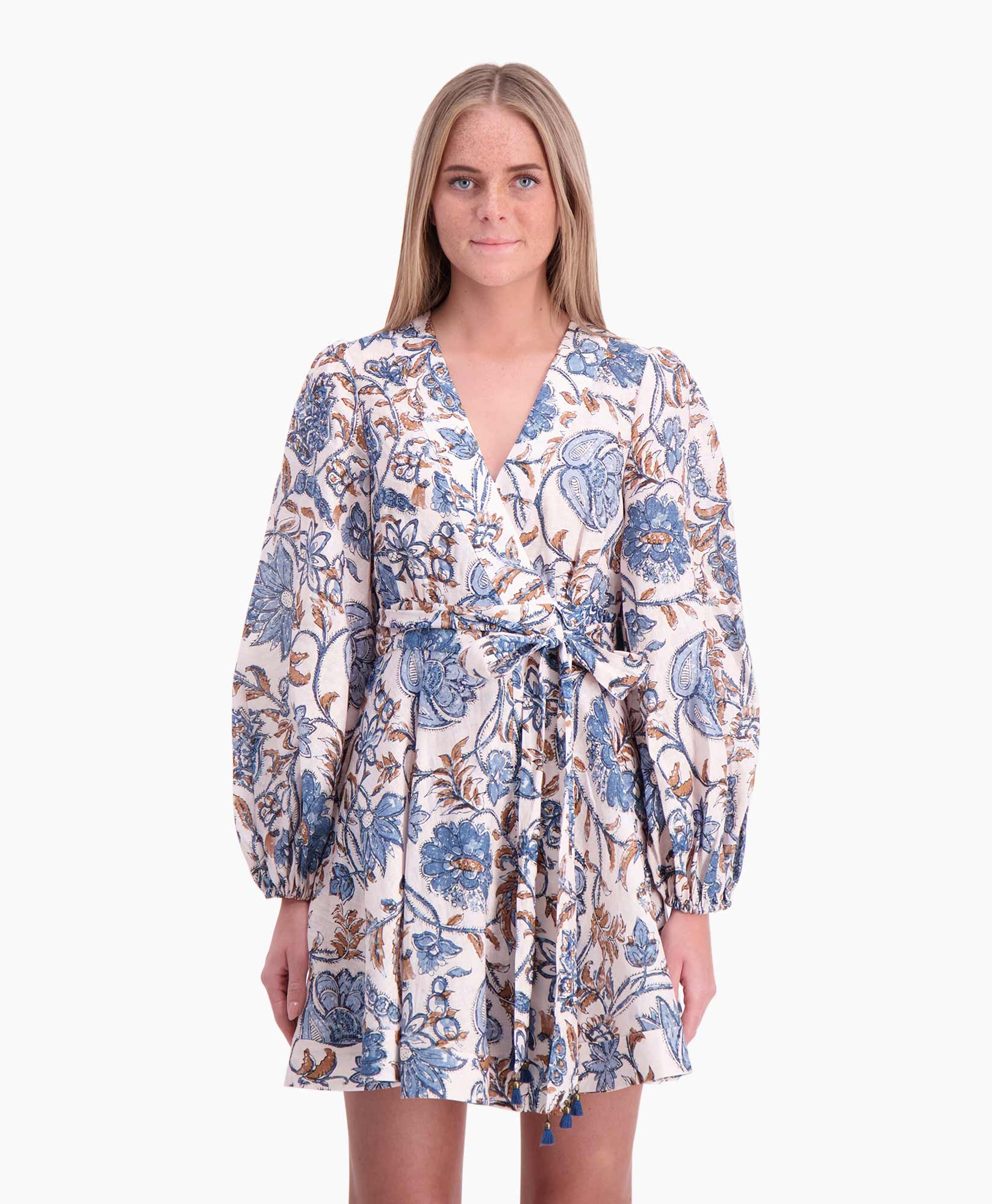 Zimmermann Jurk Vitali Wrap Short Dress Blauw