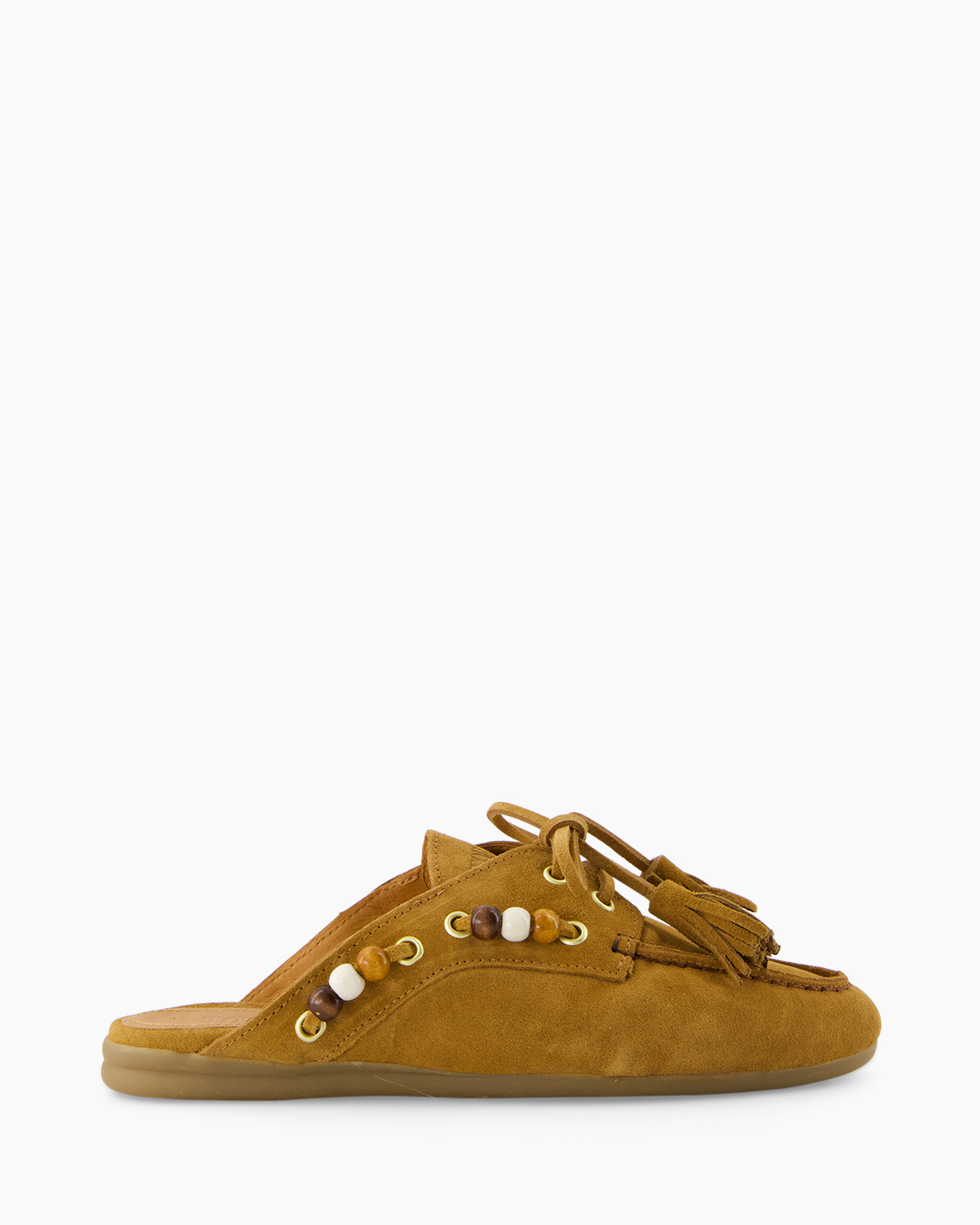moccassins, slofjes, beadde, suède, bruin