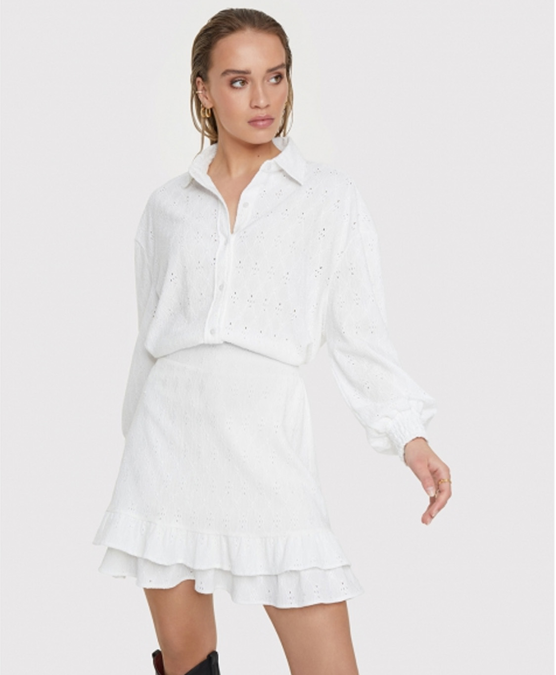 Minirok Knitted Jersey Broderie Skirt Off White