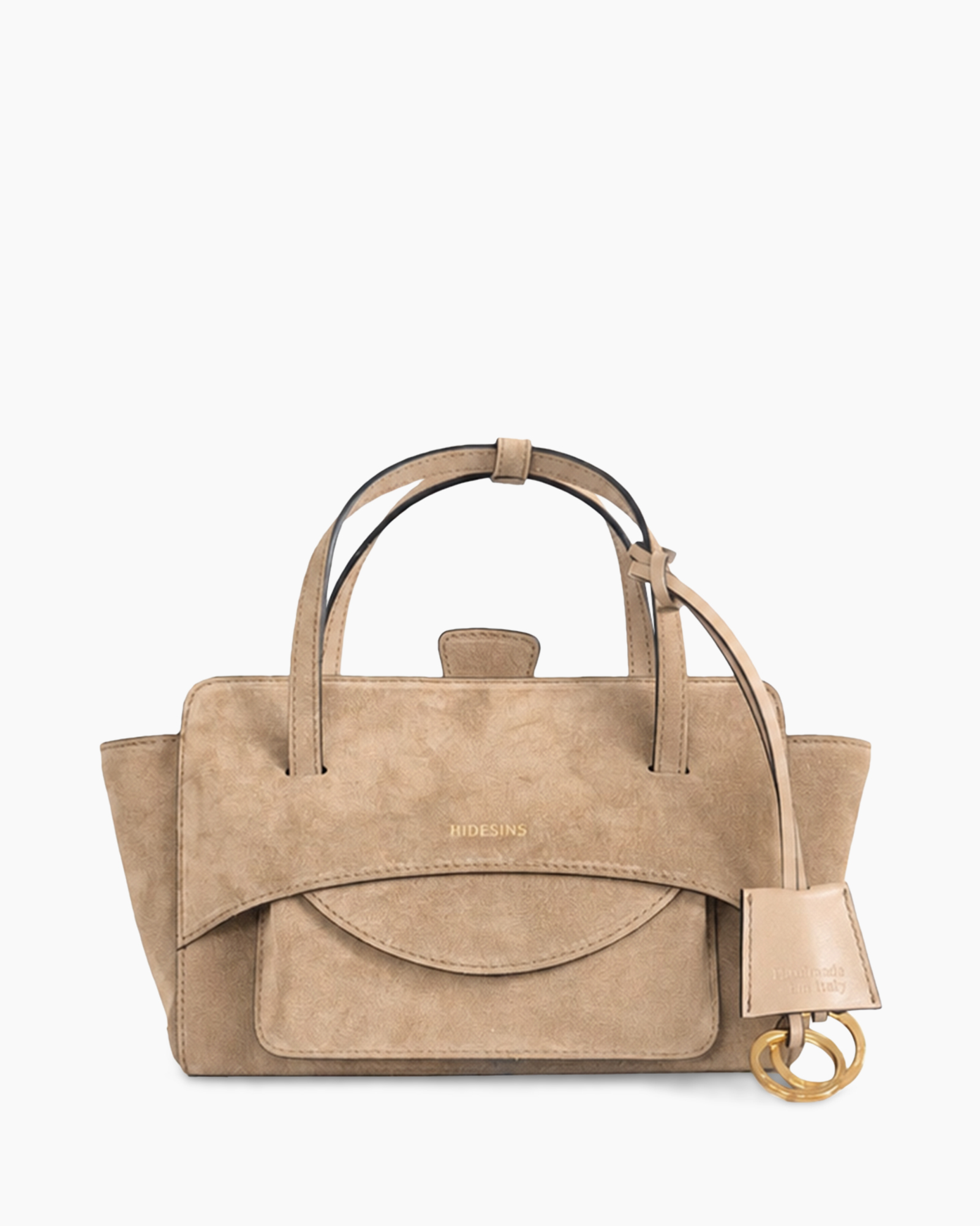 handtas, tote, beige, suede, goudkleurig hardware