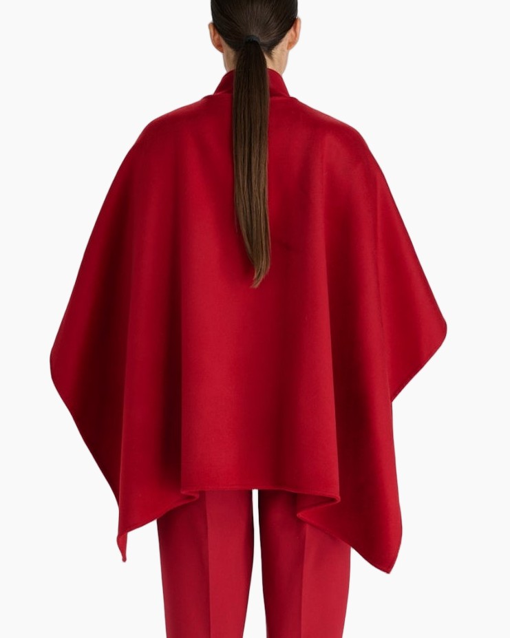 Rode cape, Gedrapeerde poncho, Hoge kraag, rode cape, poncho, gedrapeerd, effen kleur