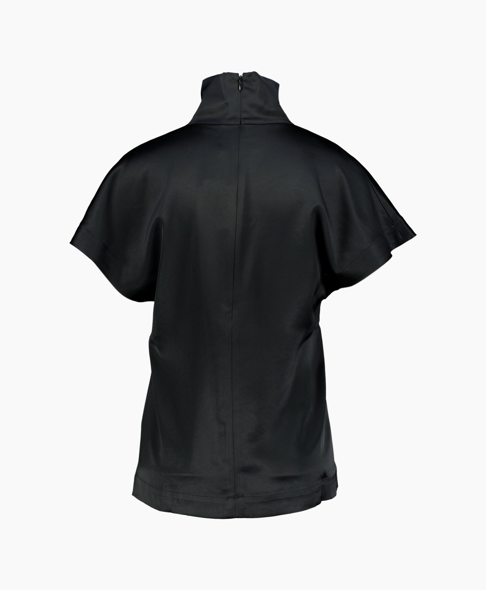 top, turtleneck, korte-mouw, zwart, effen
