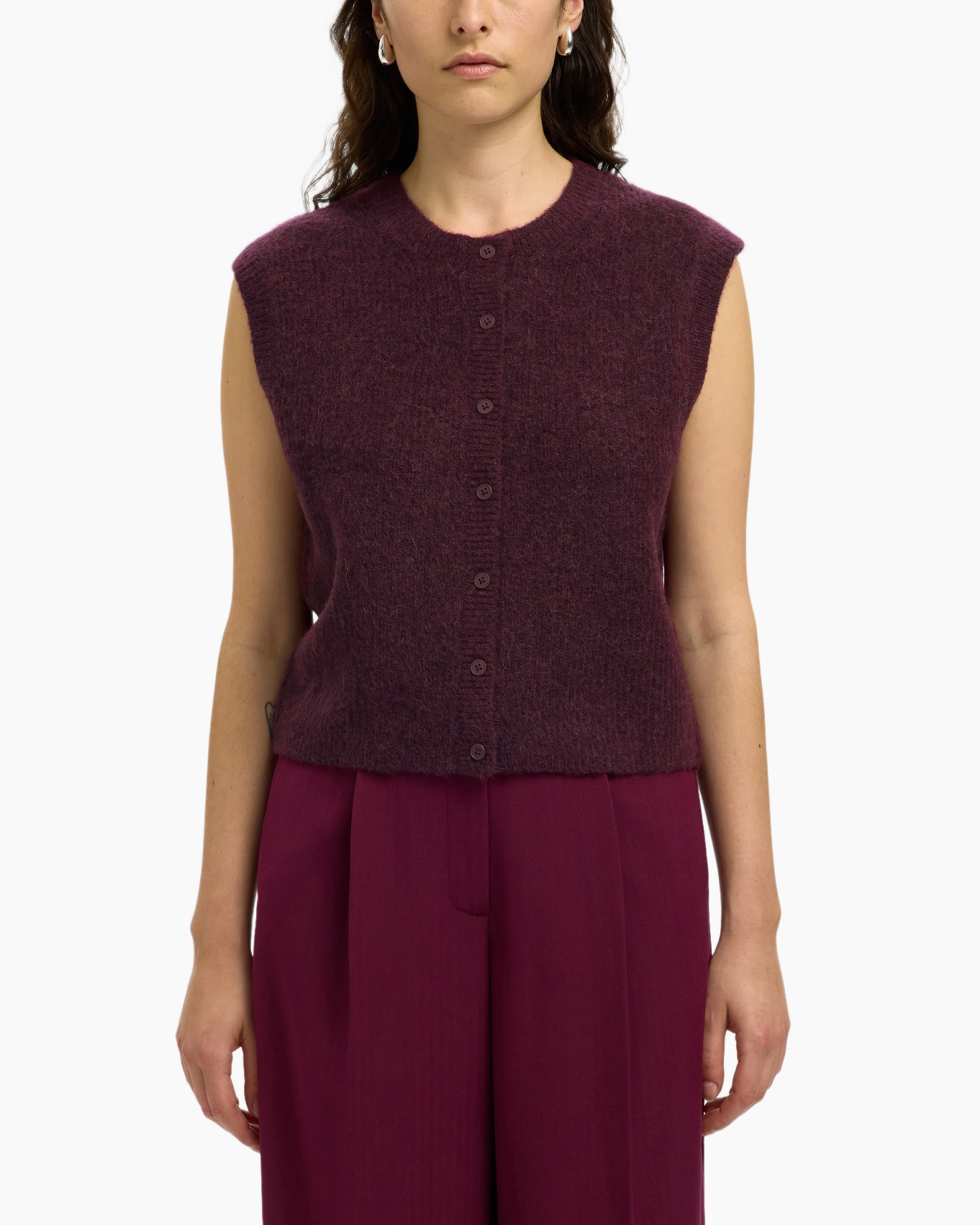Gilet Lulu Sl Button O-neck Vest Ex Aubergine