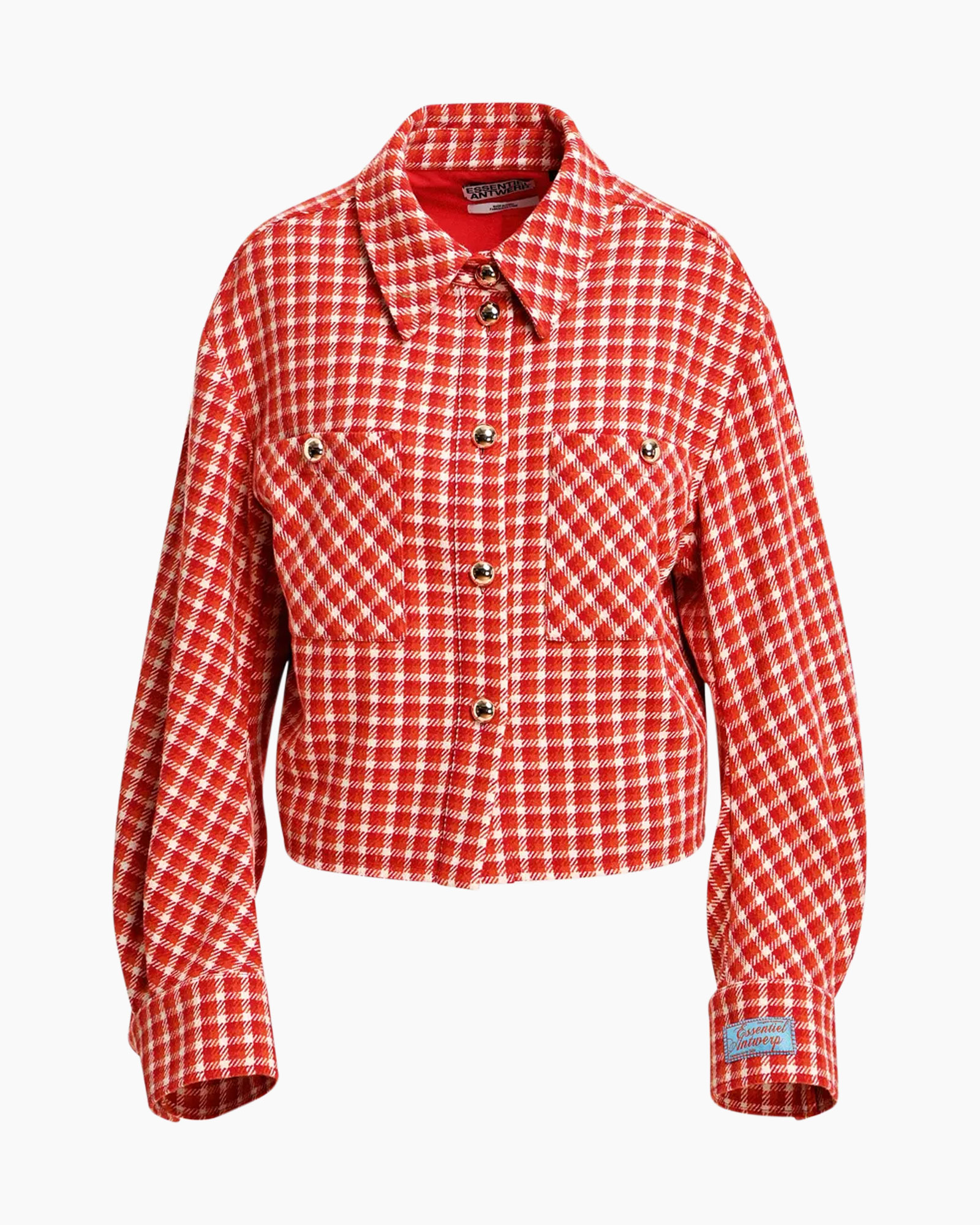 jas, geruit, rood, knopen, kraag