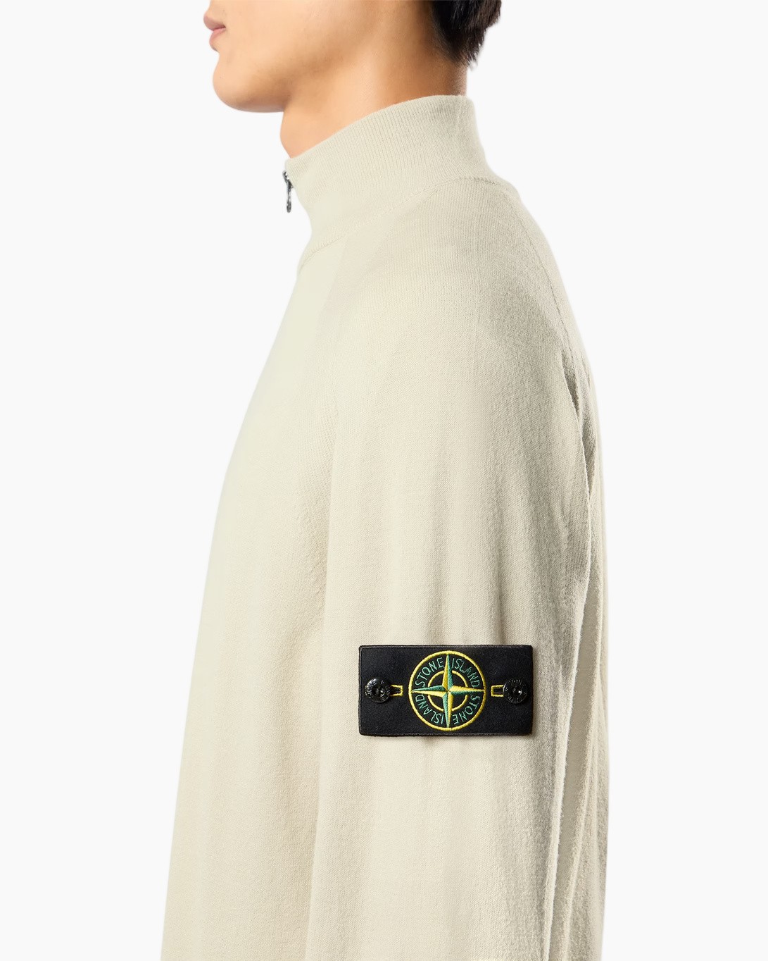 turtleneck, pullover, beige, patch, logo patch