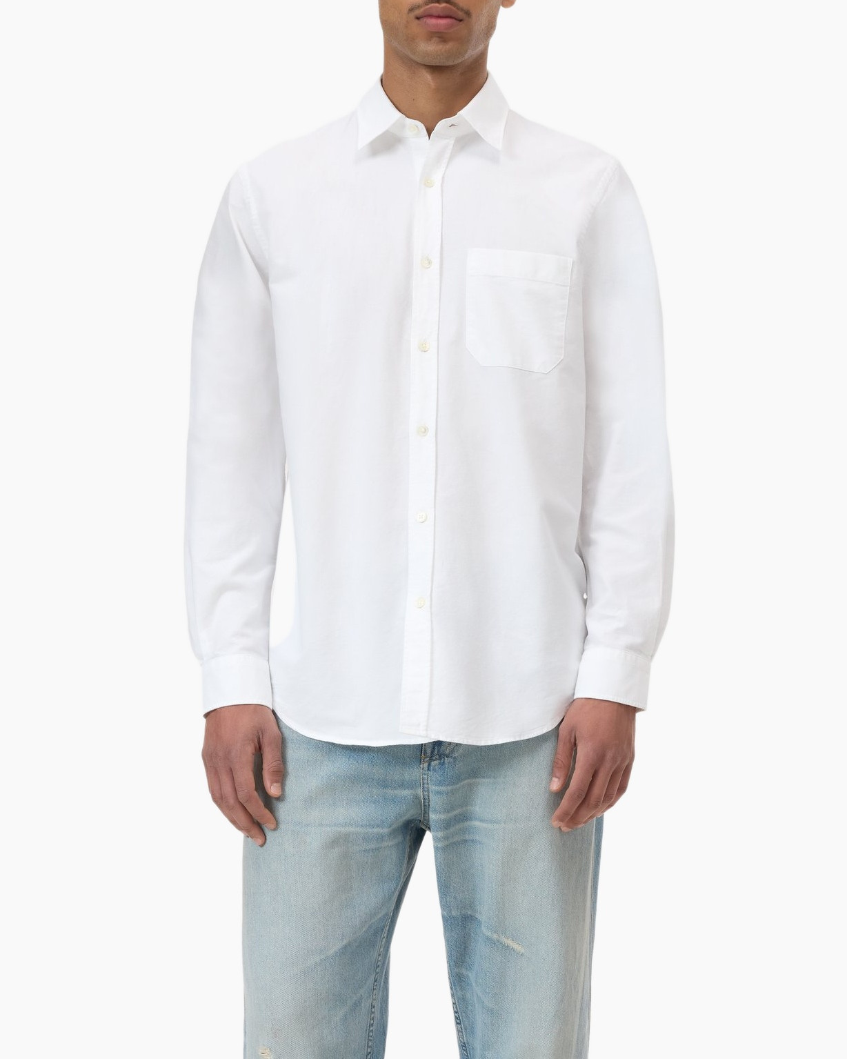 shirt, wit, knopen-down, lange mouw, zak