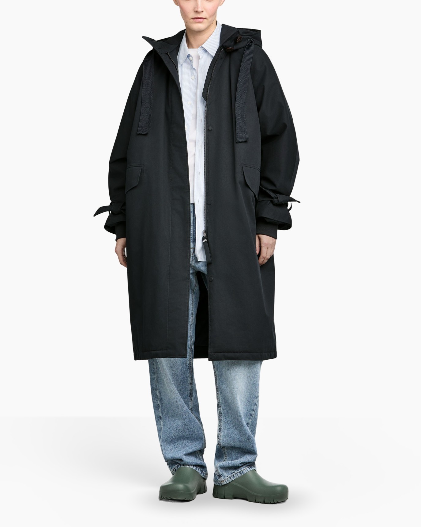 regenjas, lange jas, hoes, hoed, zwarte
