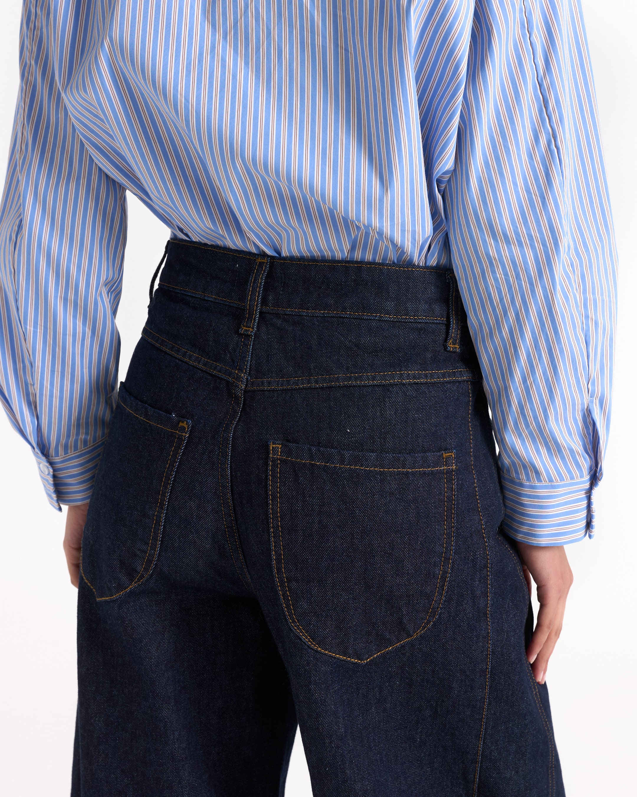 striped shirt, blue shirt, casual blouse, long sleeve, denim jeans