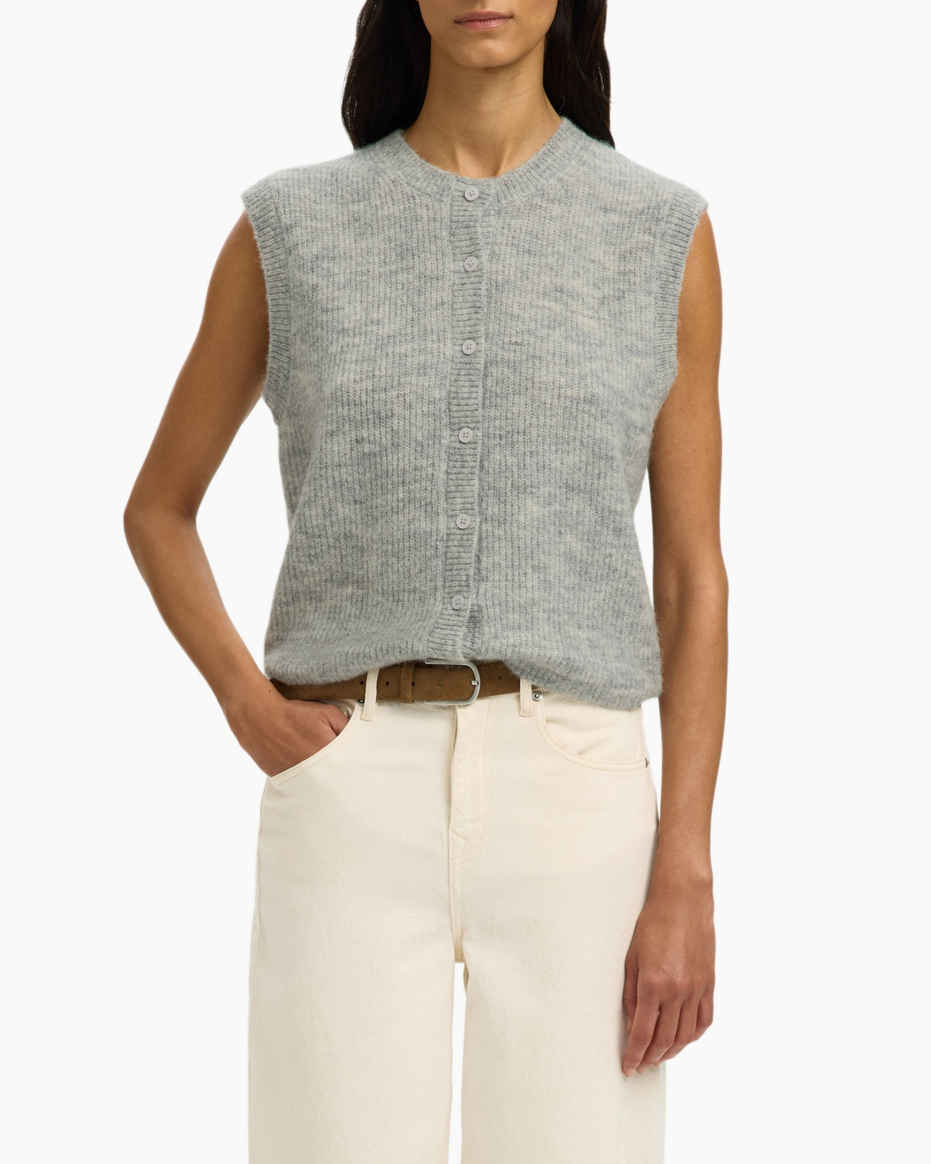 Gilet Lulu Sl Button O-neck Vest Ex Licht Grijs