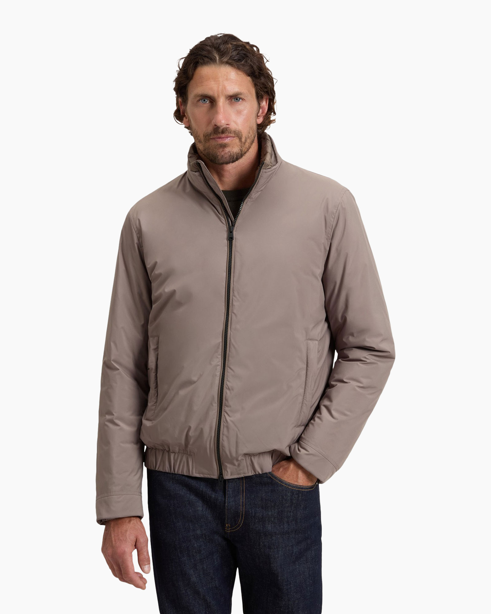 jas, puffer, zip-up, beige, casual