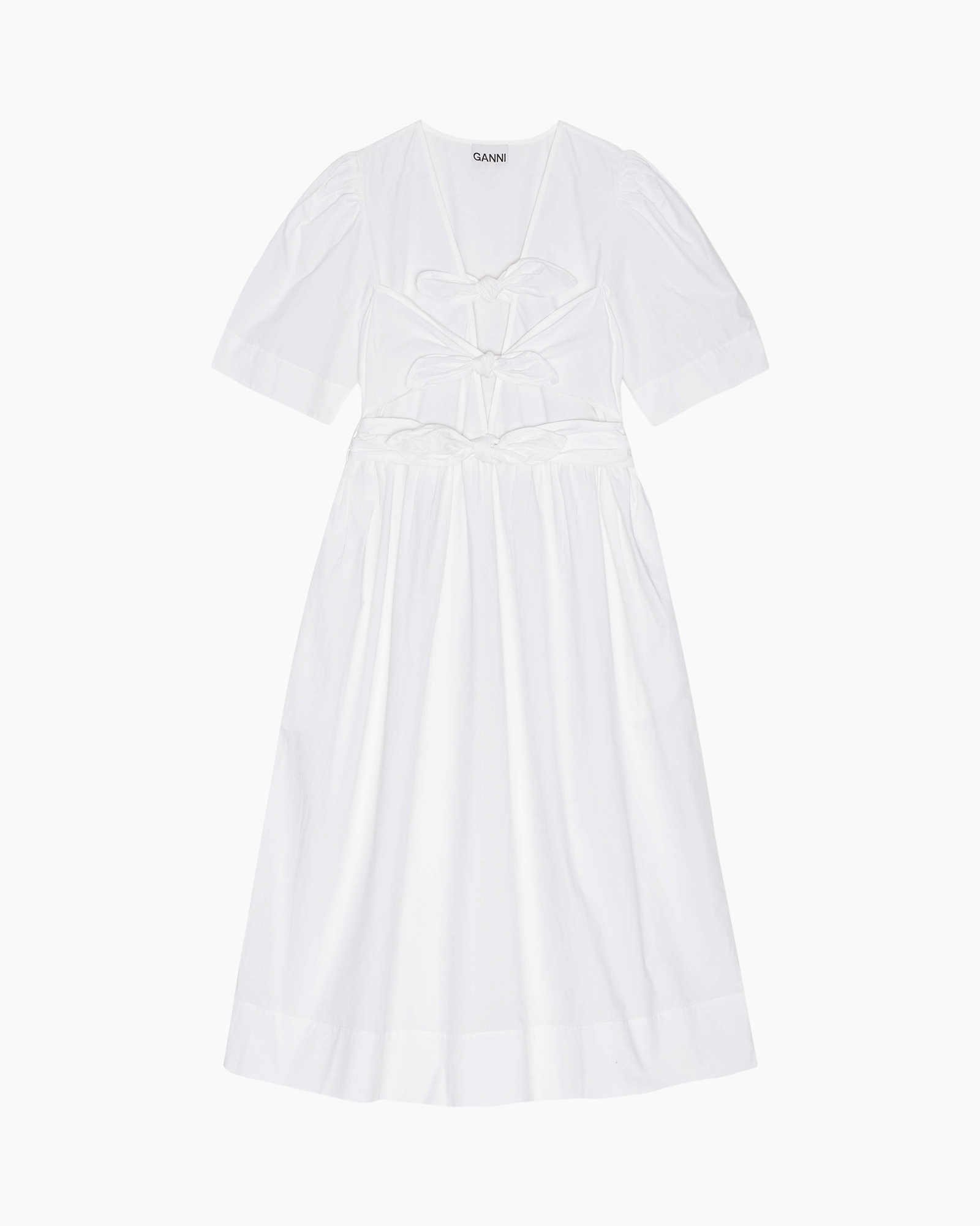 Midi Jurk Washed Stretch Cotton Tie Strap Wit