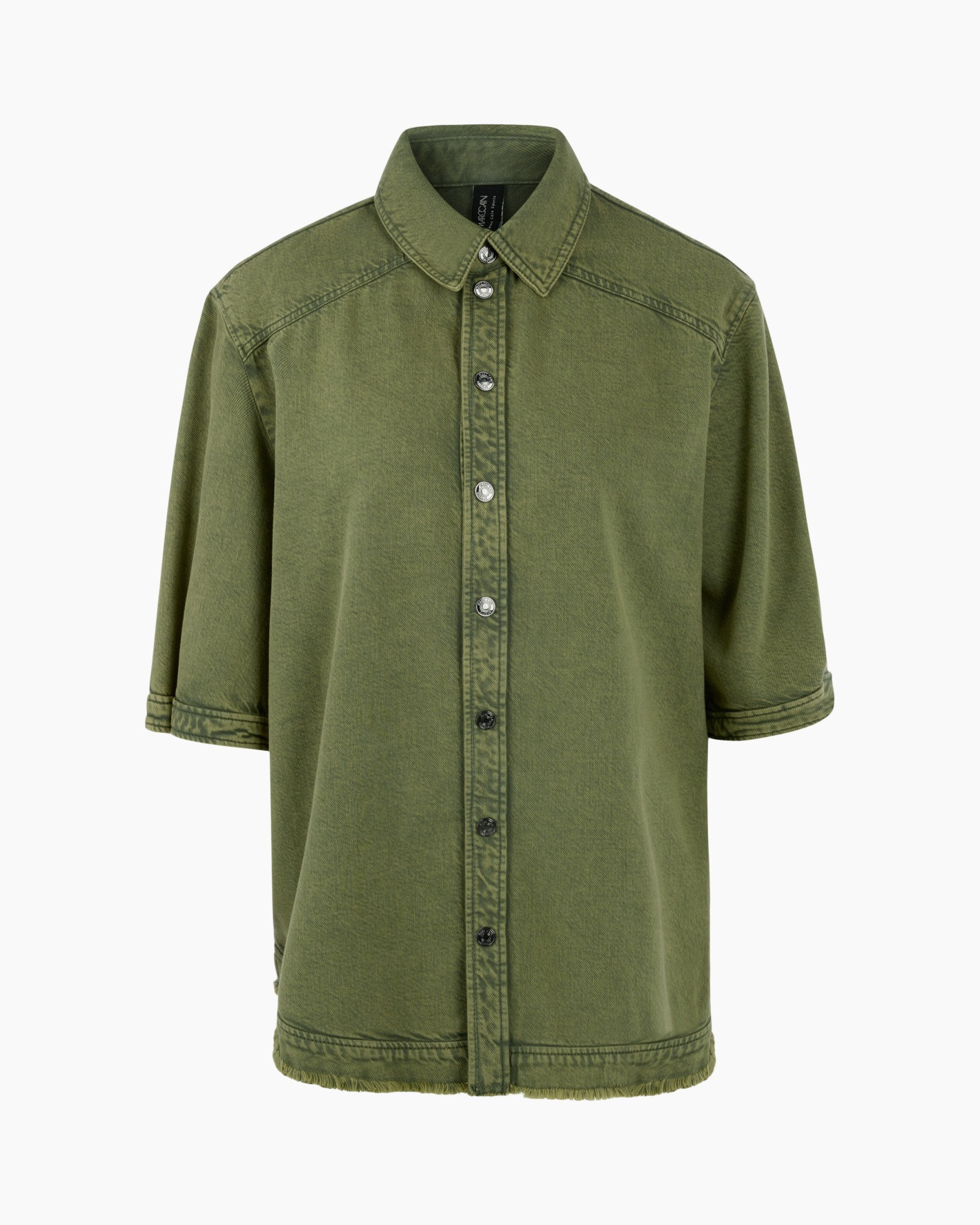 shirt, button-down, olive, denim-like, long-sleeve