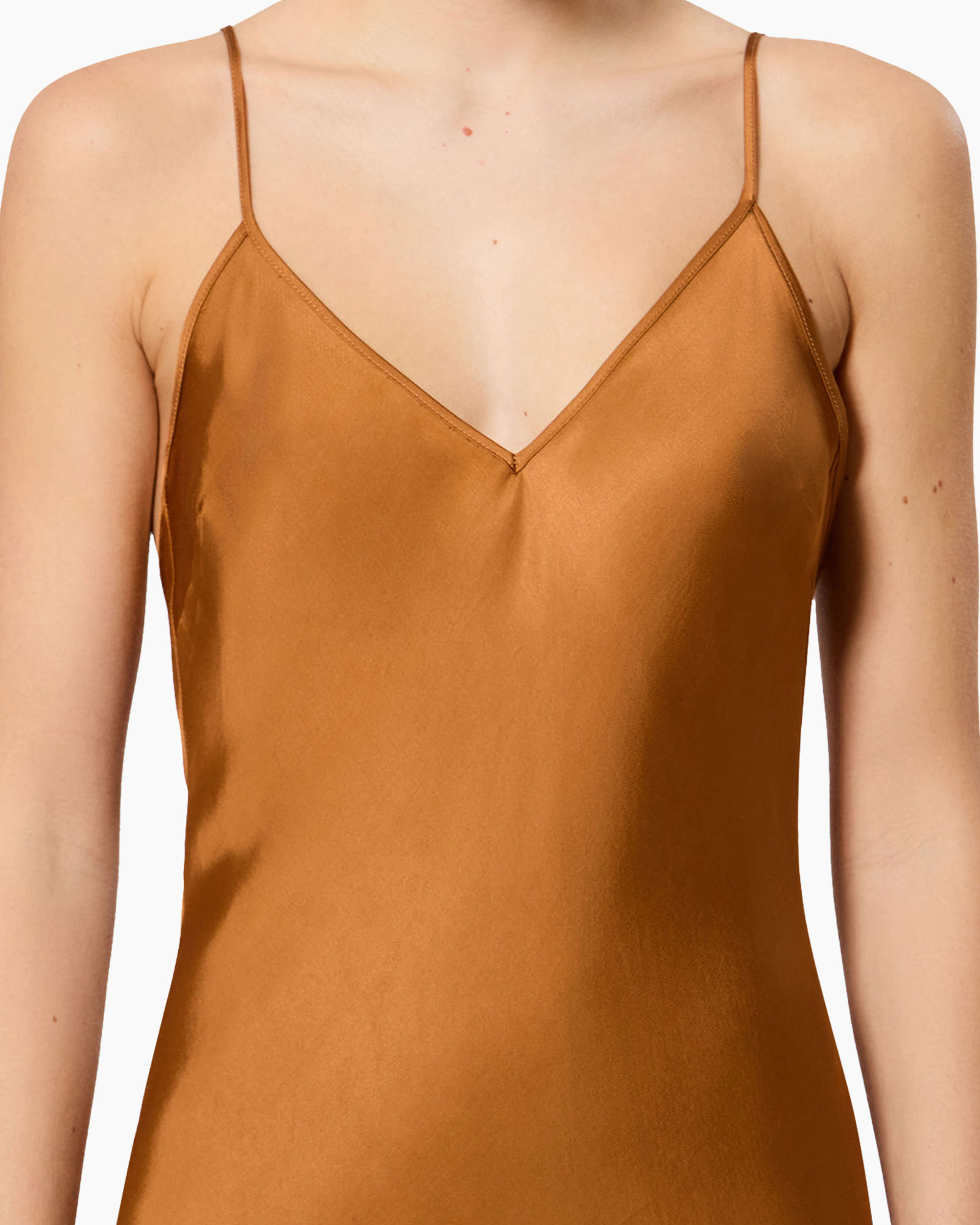 satijntop, cami, slip, spaghetti bandjes, bruin/karamel
