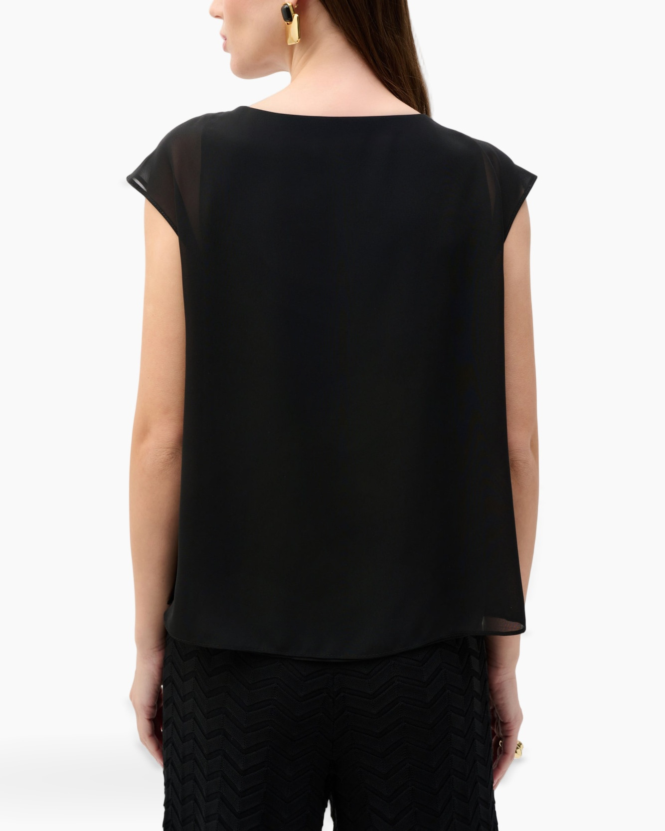 black top, sheer sleeves, ploose fit, round neck, women's blouse