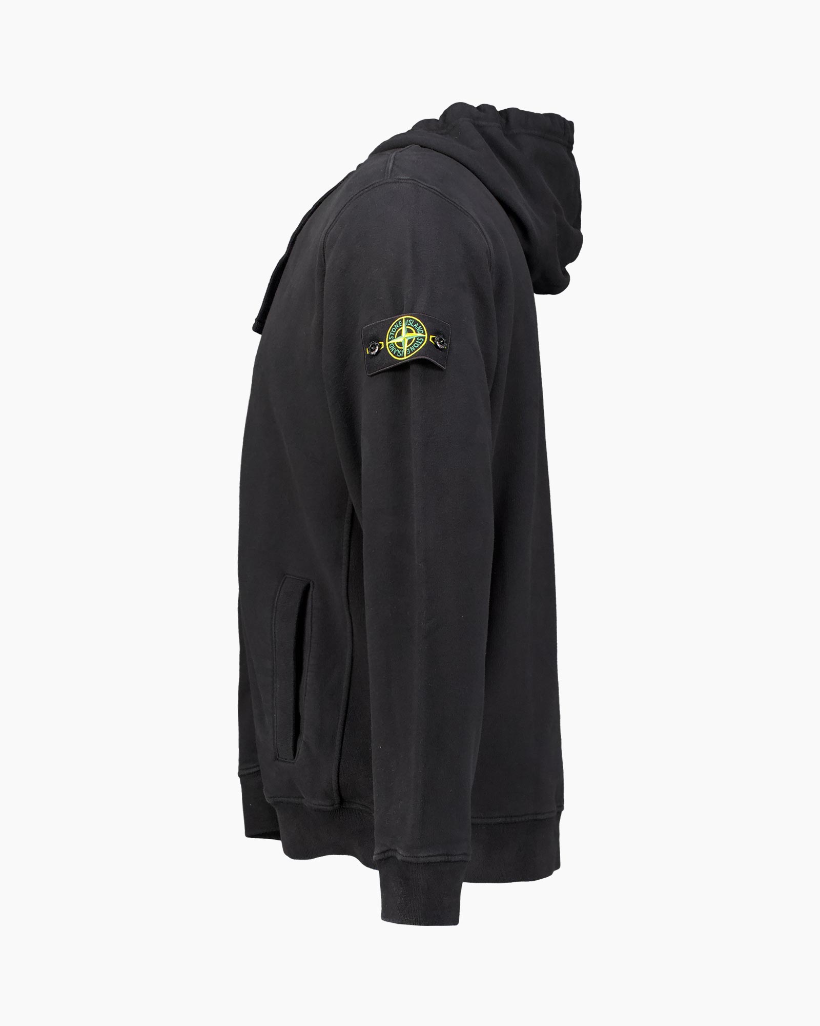 hoodie, zwart, logo patch, capuchon, zak
