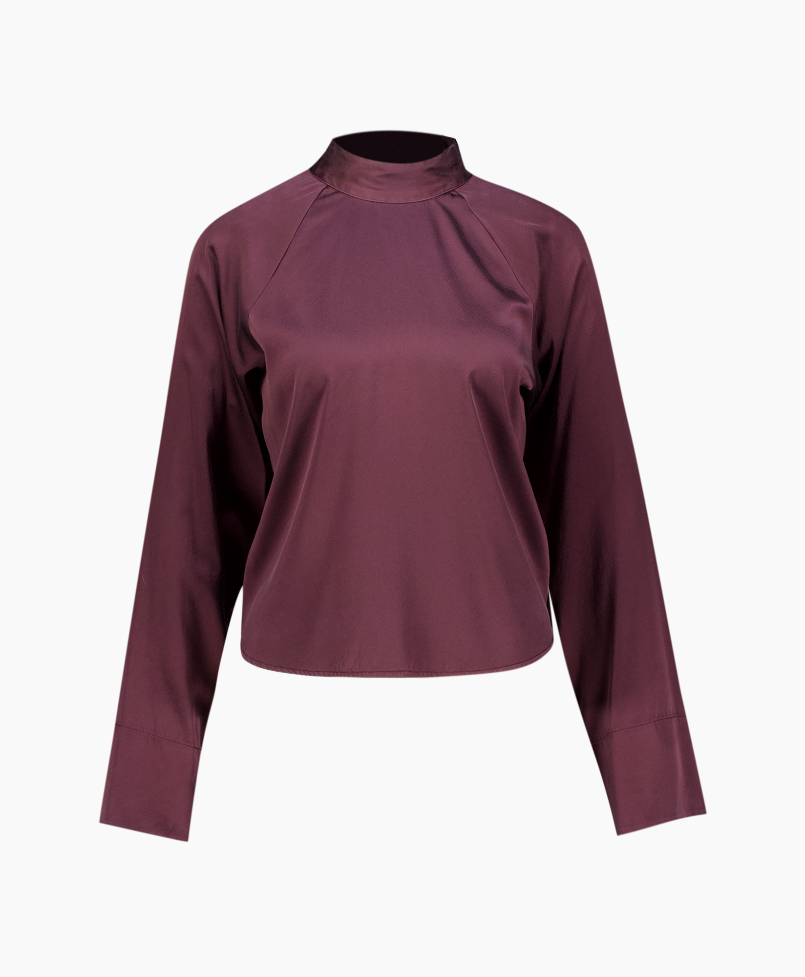 Top Stretch Silk Satin Crater-neck Crossed Donker Bruin