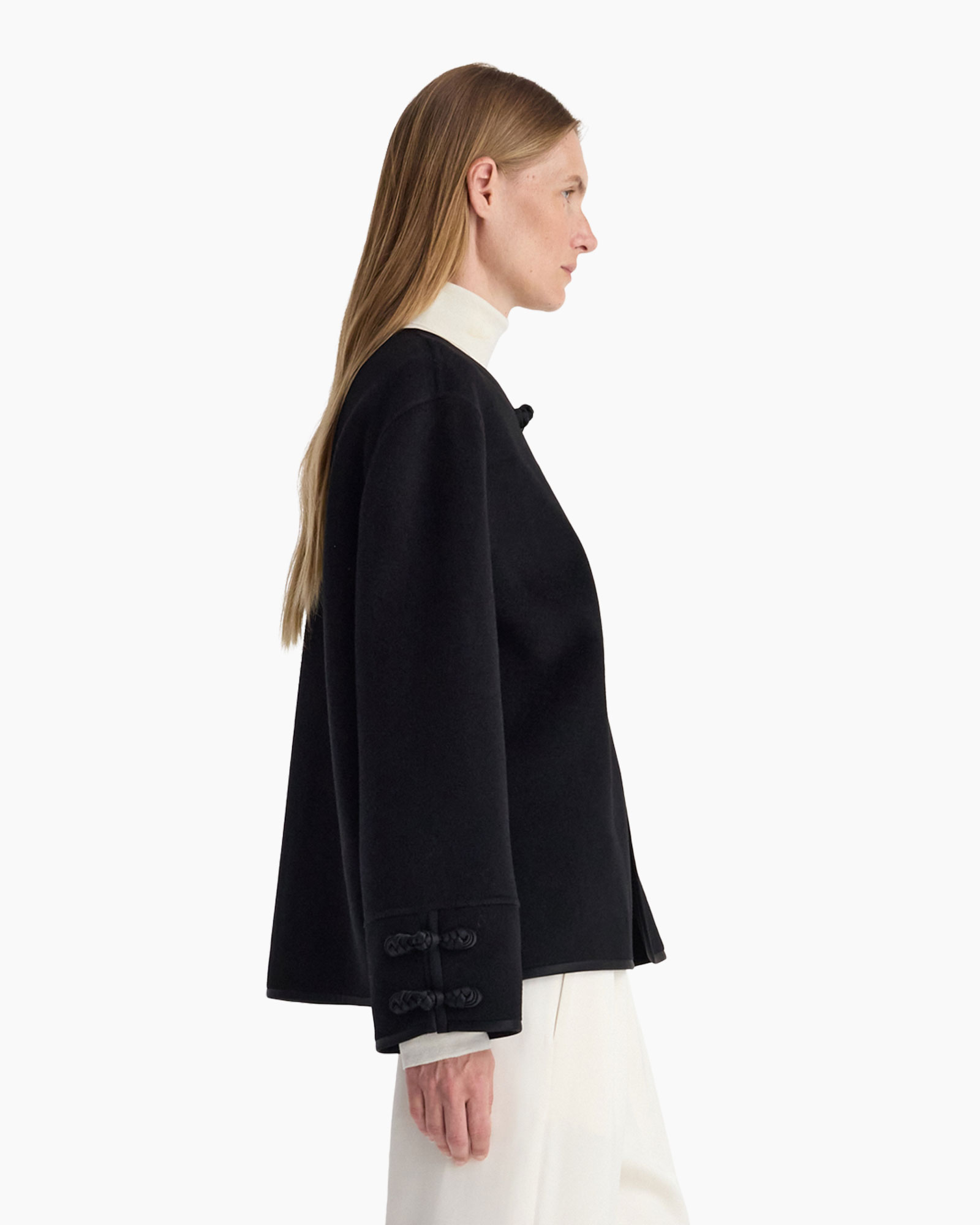 jas, blazers, zwart, lange mouw, zijdezicht