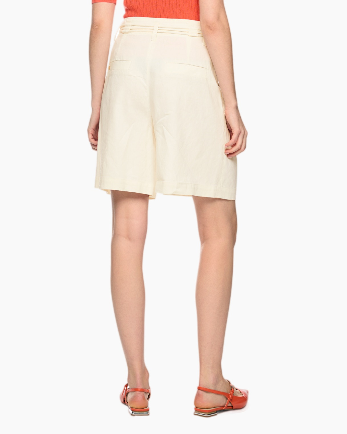 shorts, high-waisted, pleated, beige, belted