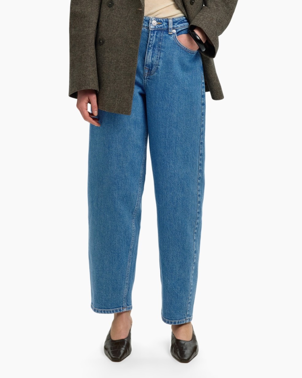 spijkerbroek, blauw, rechte pasvorm, ankellengte, denim