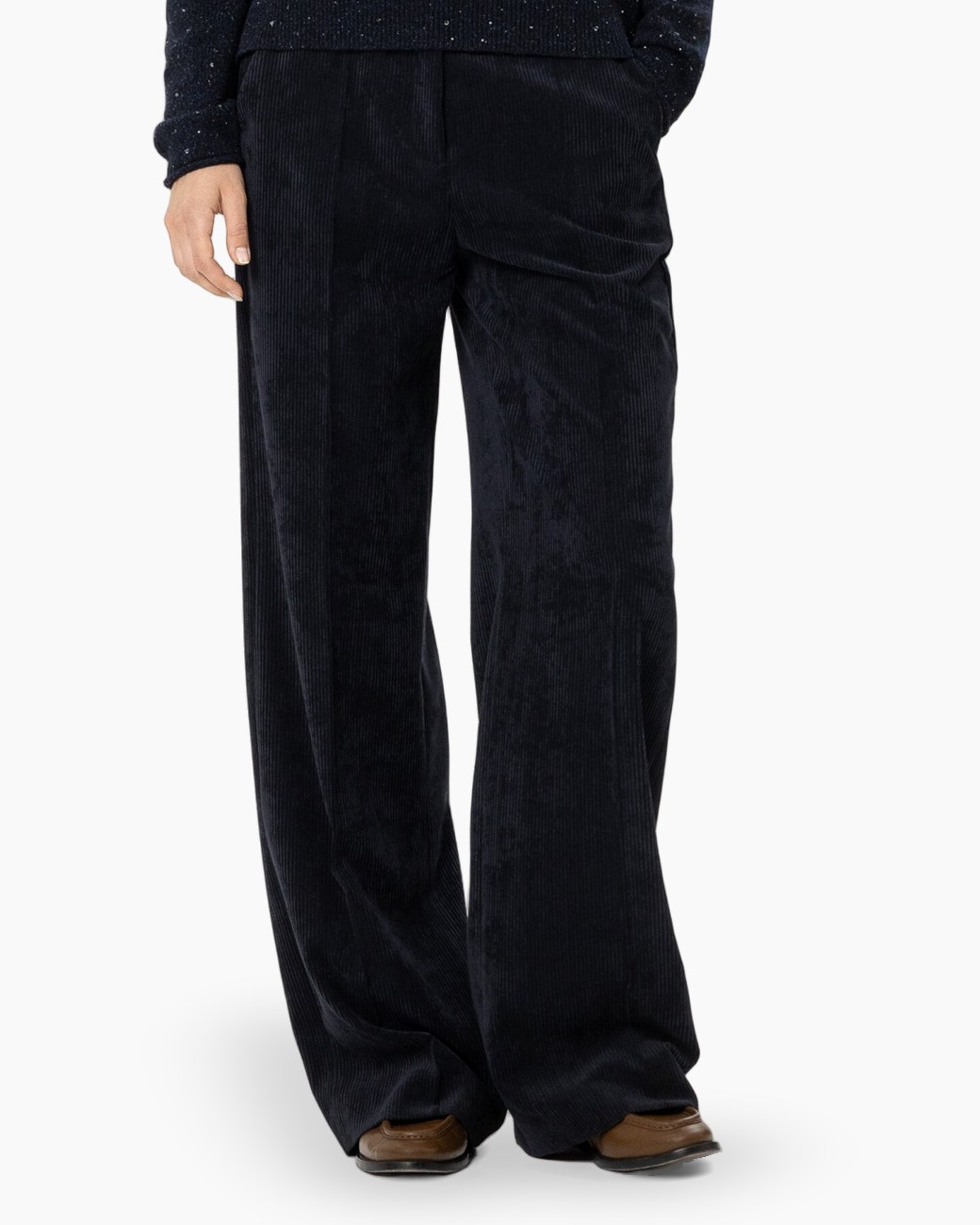 korduroy, wijdvallend, broek, marineblauw, effen