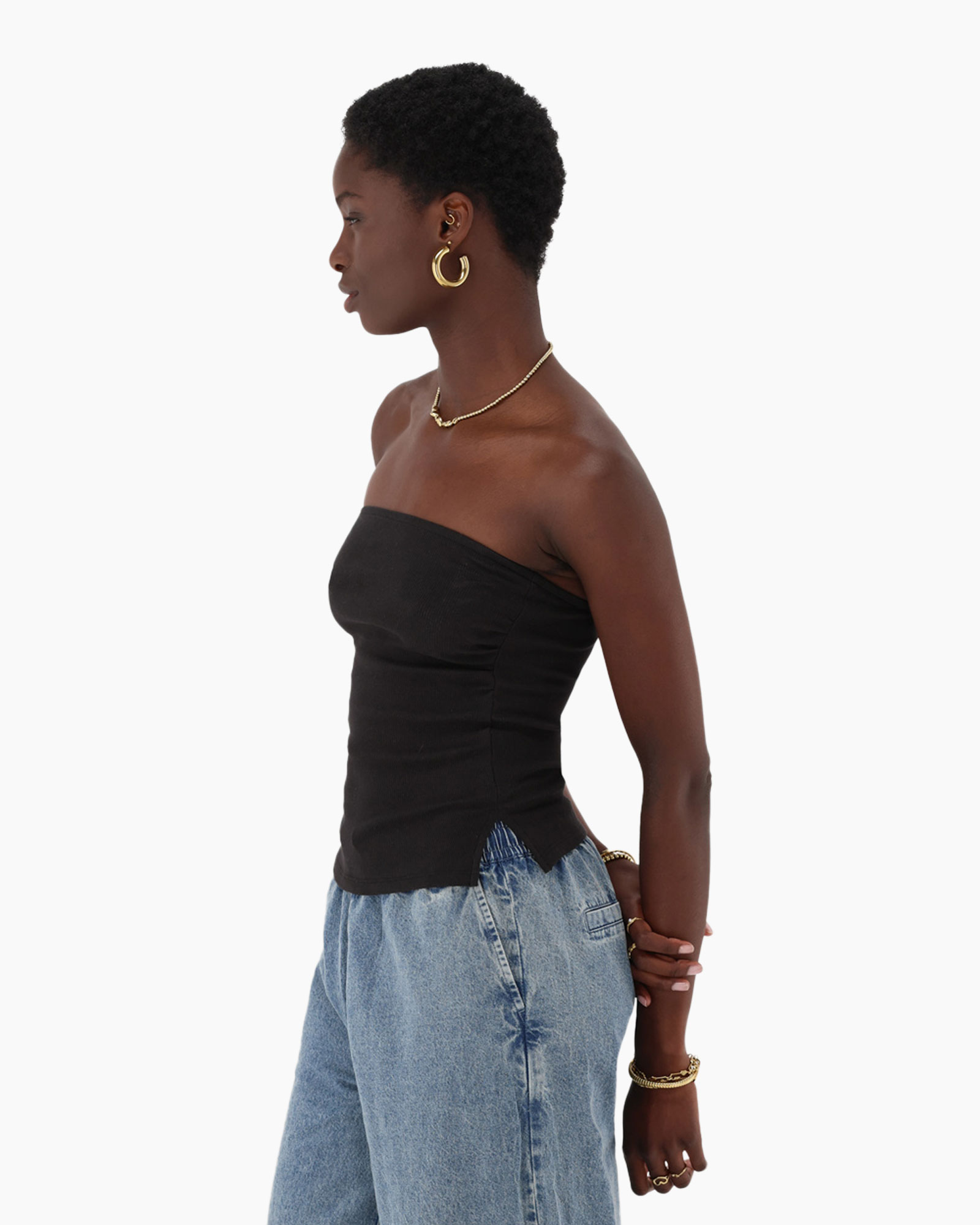 Top Strapless Top Rib Zwart