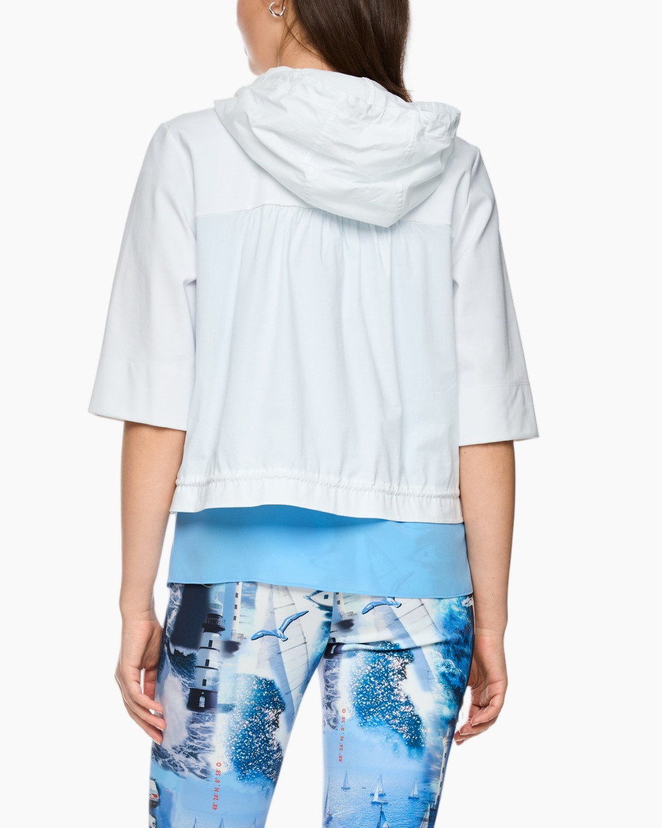 hooded jas, knopsluiting voor, middenmouw, wit, trekkoord