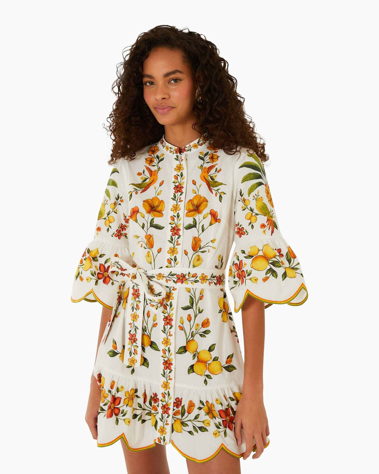 jurk, bloemen, korte, wit, riem