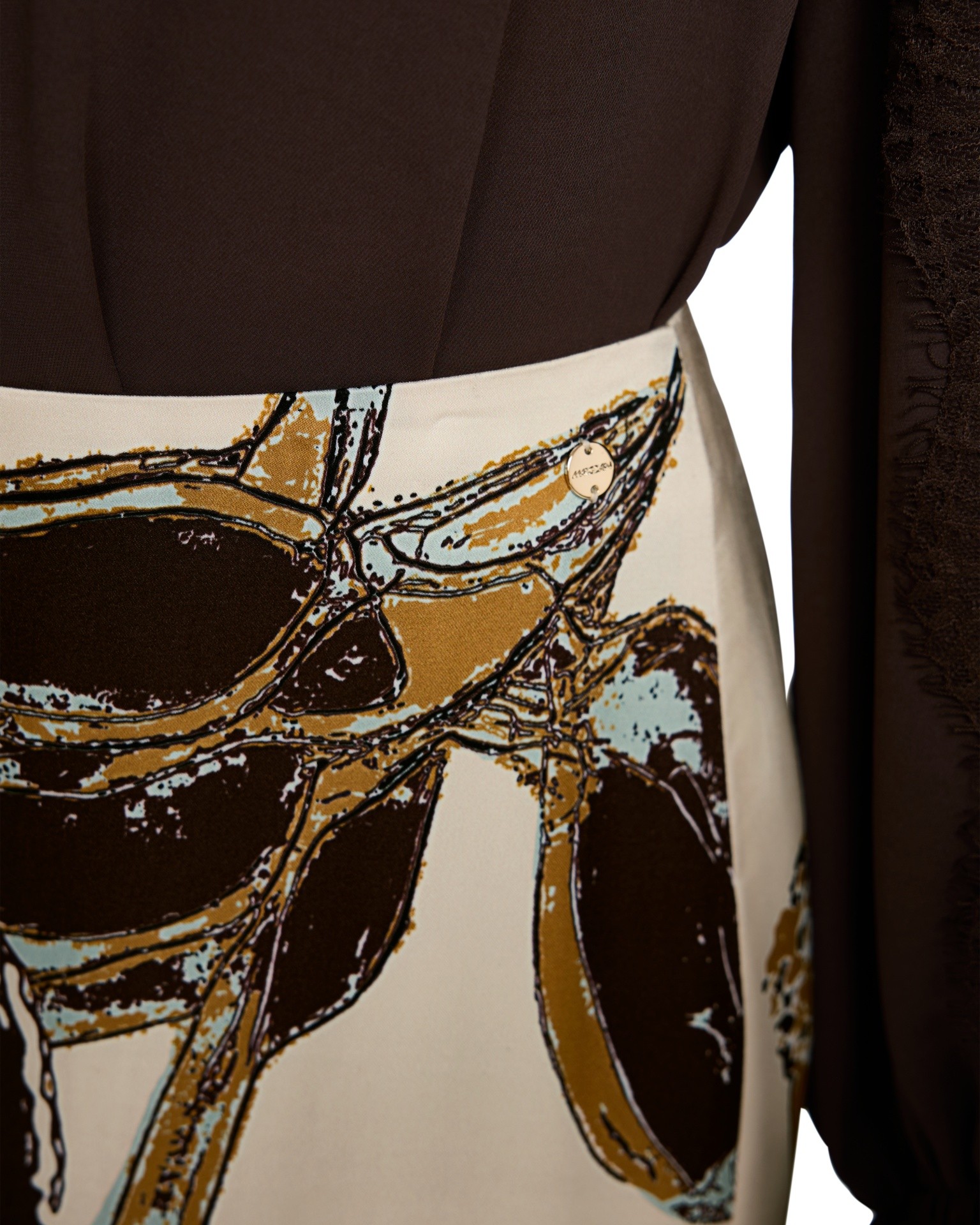 rok, print, bruin, beige, patroon
